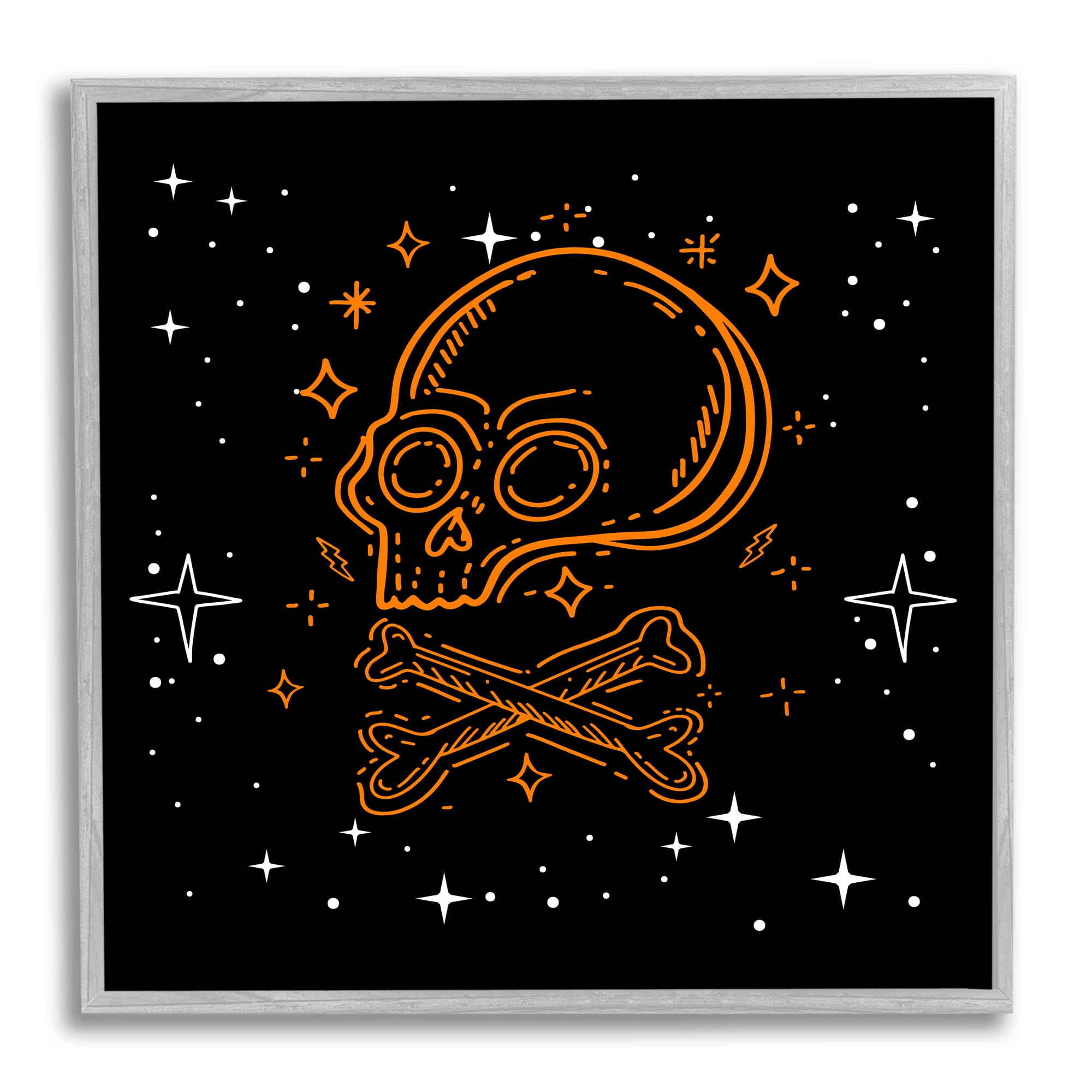 Stupell Industries Skull Crossbones Halloween Stars Framed Gicl&#xE9;e Wall Art