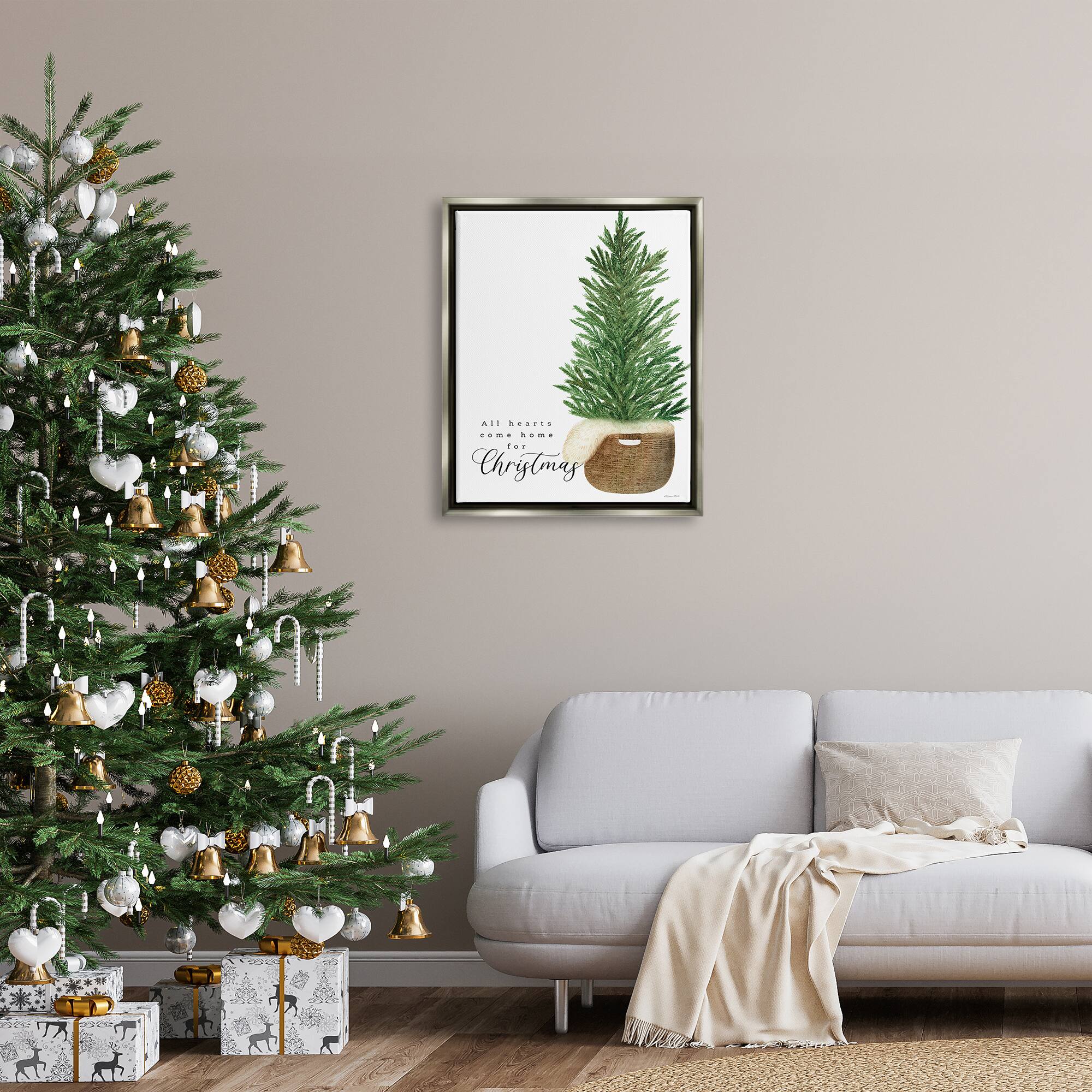 Stupell Industries All Hearts Home For Christmas Phrase Floater Canvas Wall Art