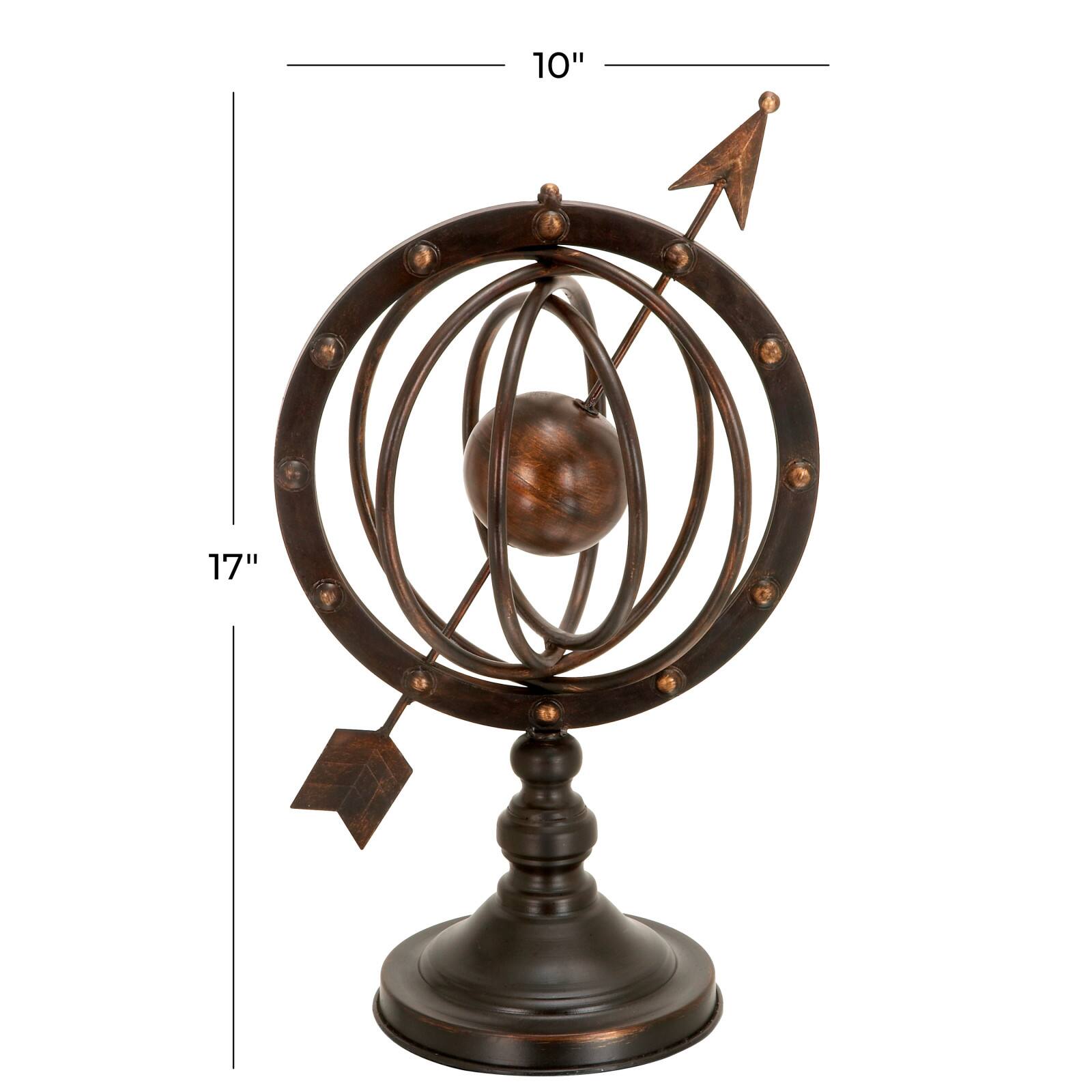 17" Brown Metal Industrial Armillary Sphere Sculpture