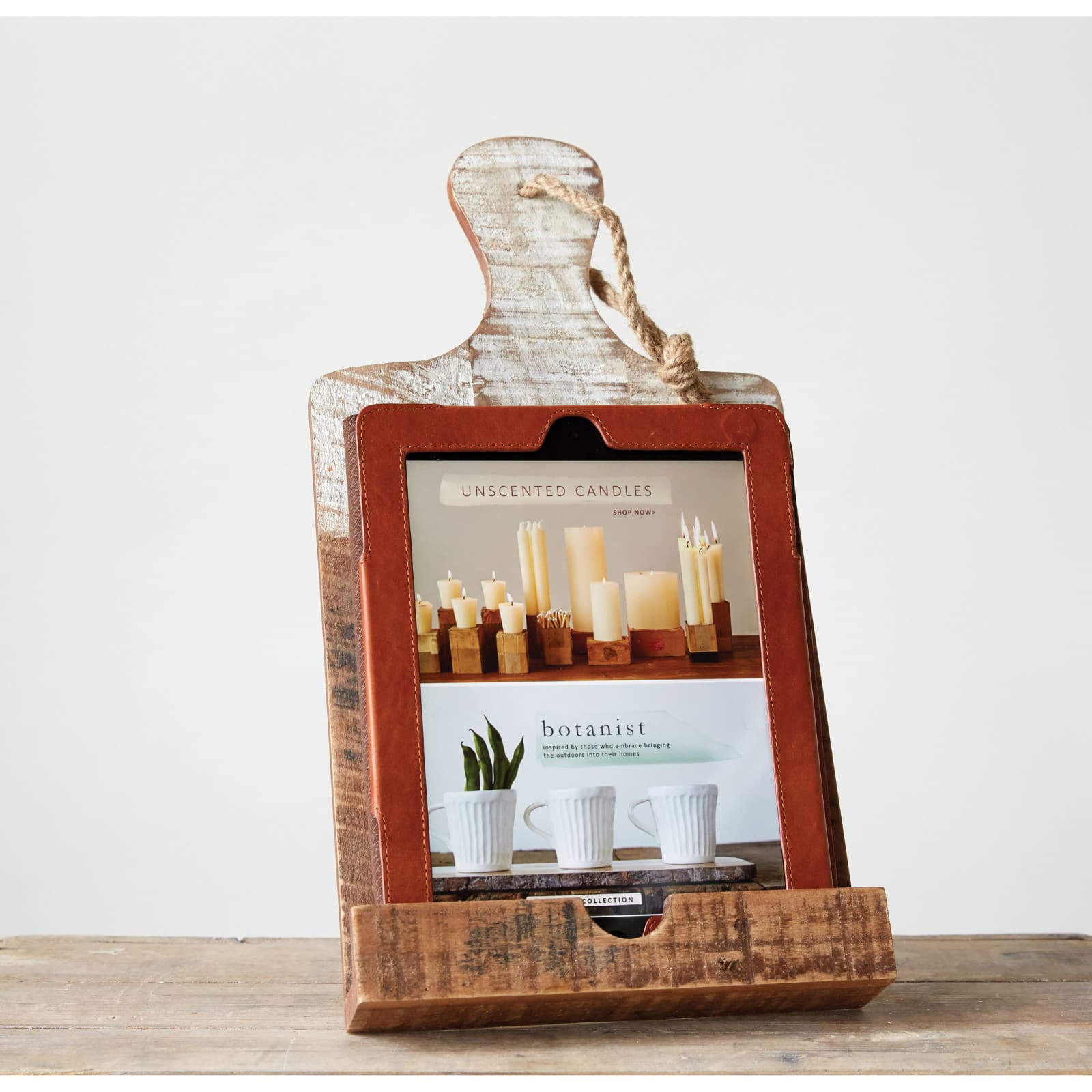 Hello Honey&#xAE; 16&#x22; Distressed White Dipped Wood Tablet Holder