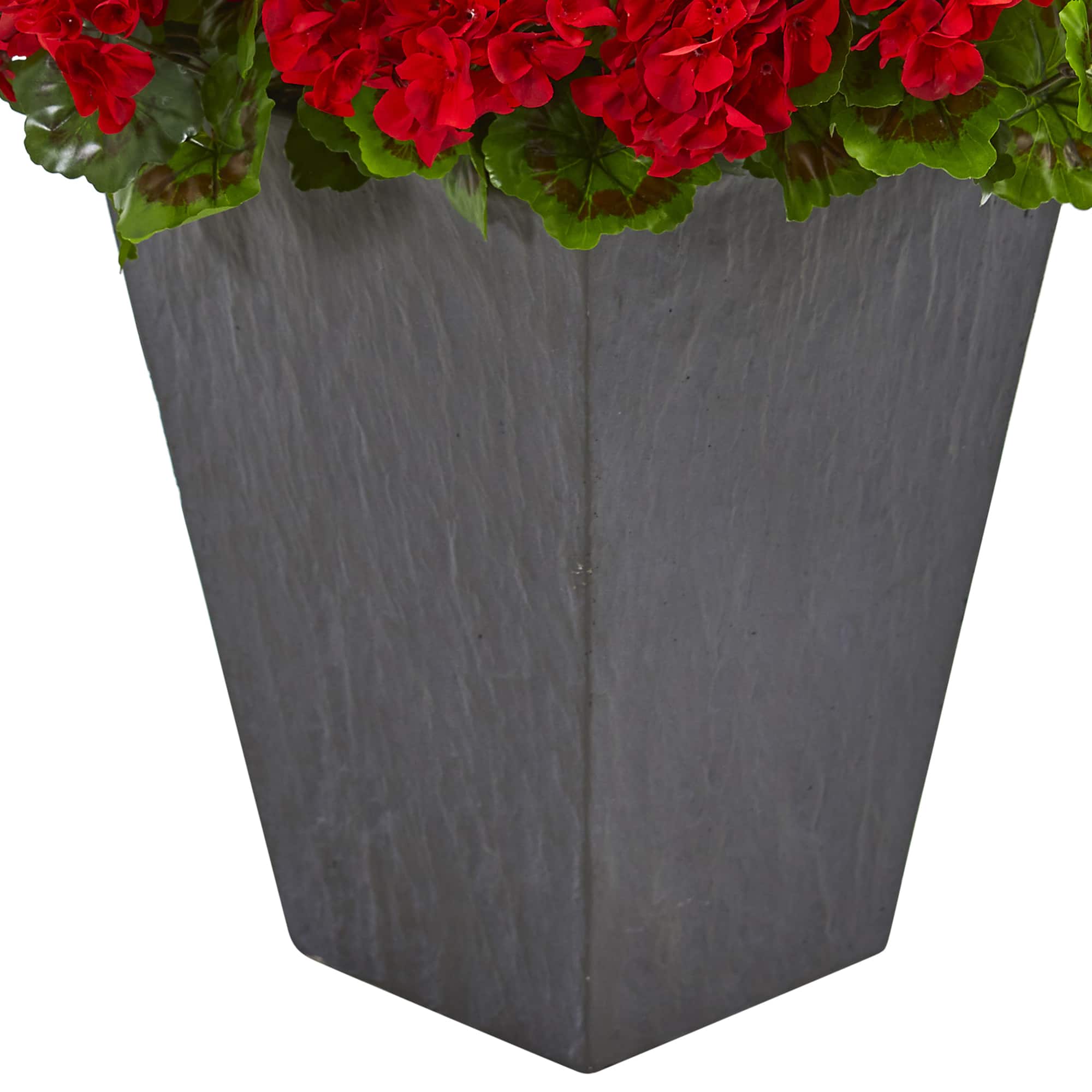 2.7ft. Red UV Resistant Geranium Artificial Plant in Slate Planter 