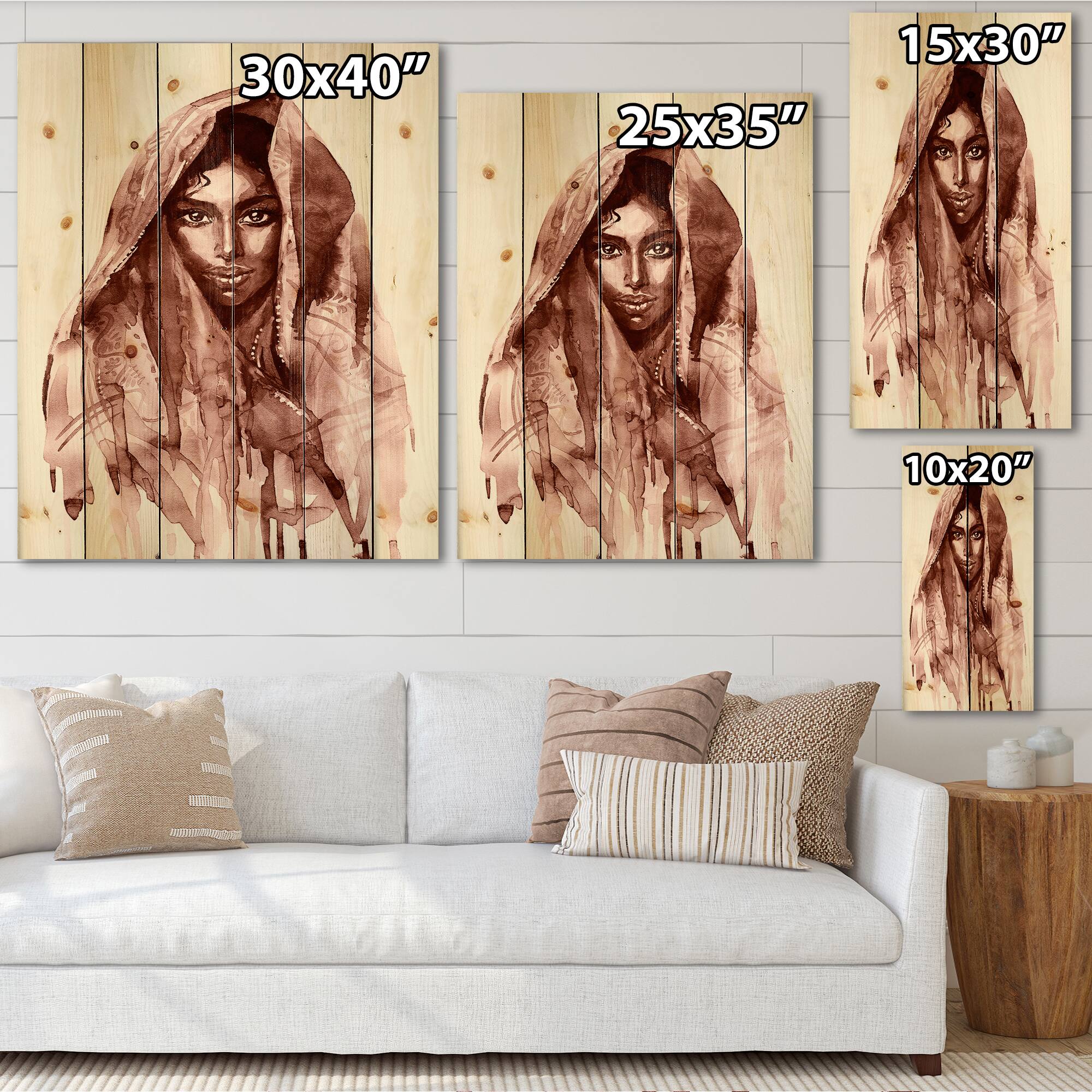 Designart - Monochrome Portrait of Young Indian Woman II - Modern Print on Natural Pine Wood