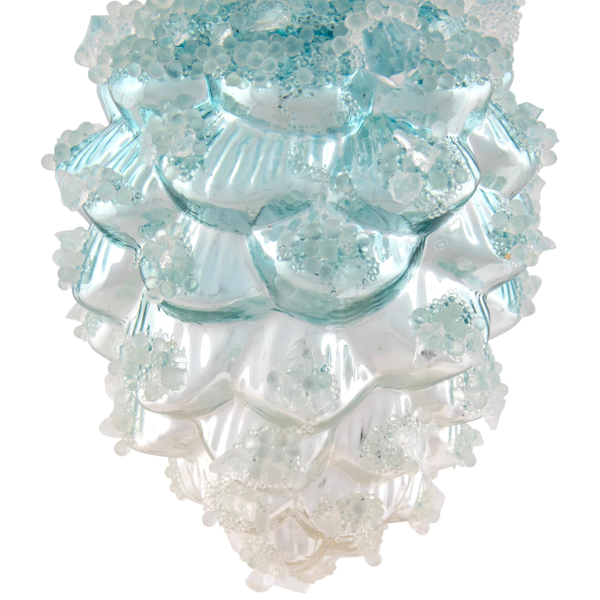 Icy Pine Cone Glass Christmas Ornament - 4.75&#x22; - Blue and White