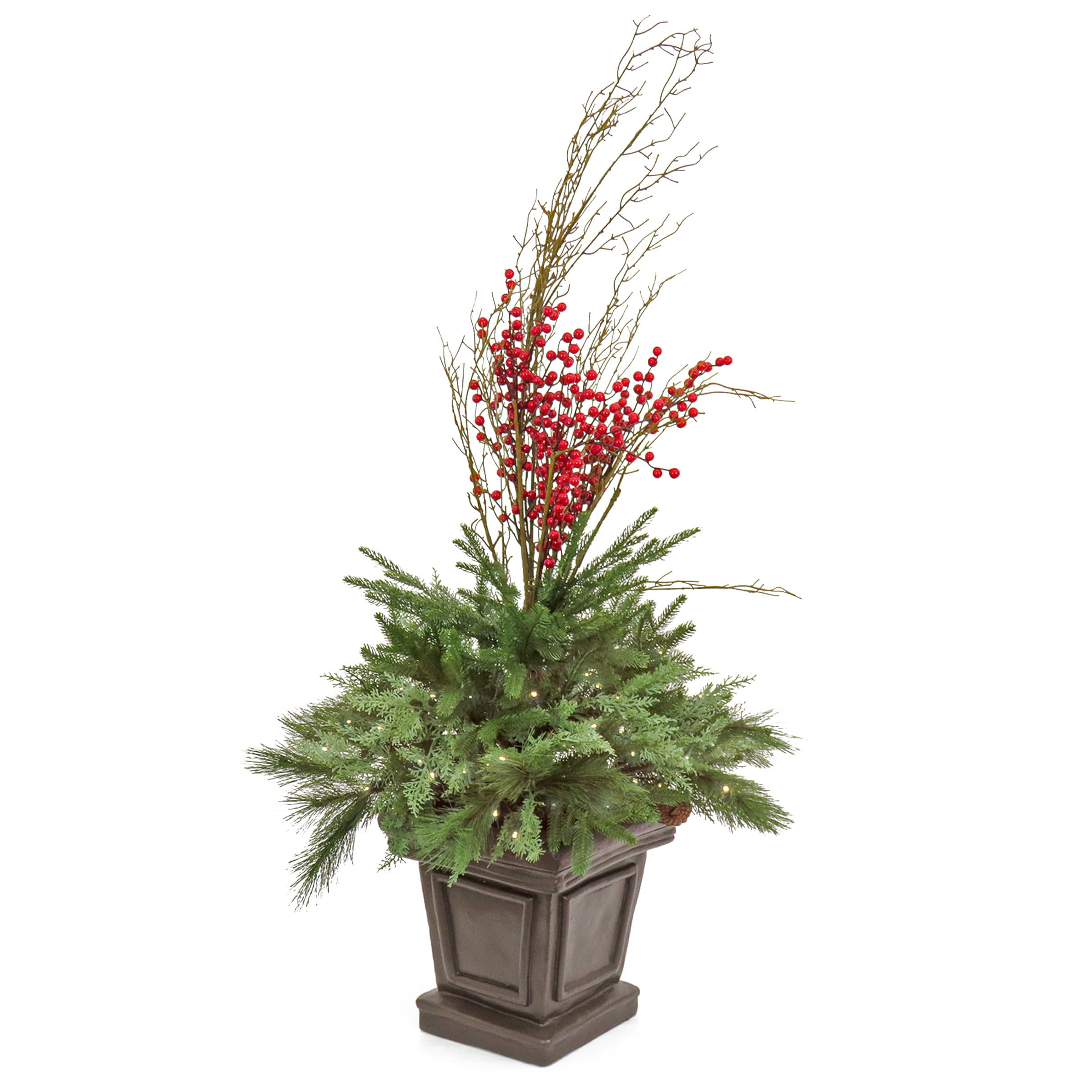 4ft. Green &#x26; Red LED Evergreen &#x26; Berry Arrangement in Urn