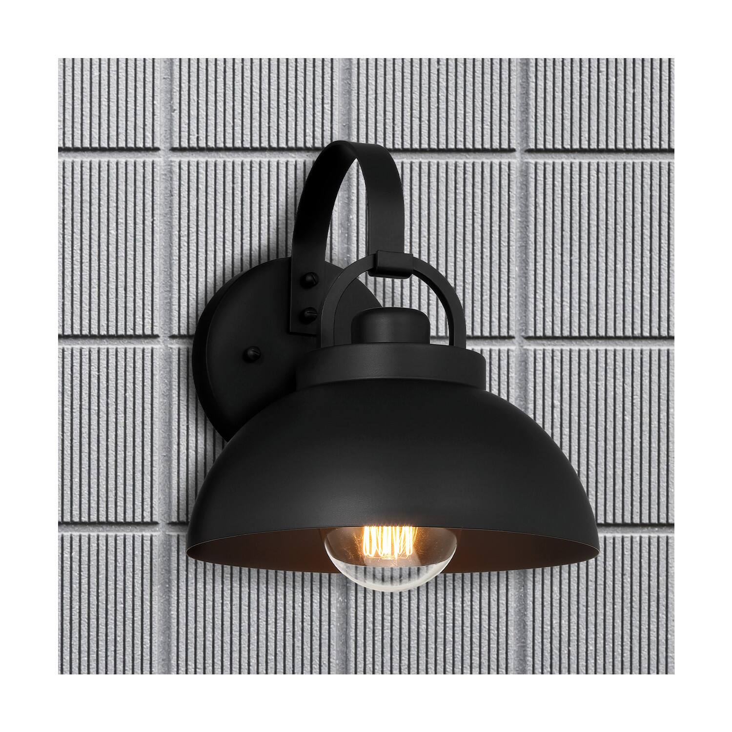 Easton Matte Black Modern Farmhouse Metal Shade &#x26; Exposed Bulb Wall Mounted Outdoor Light