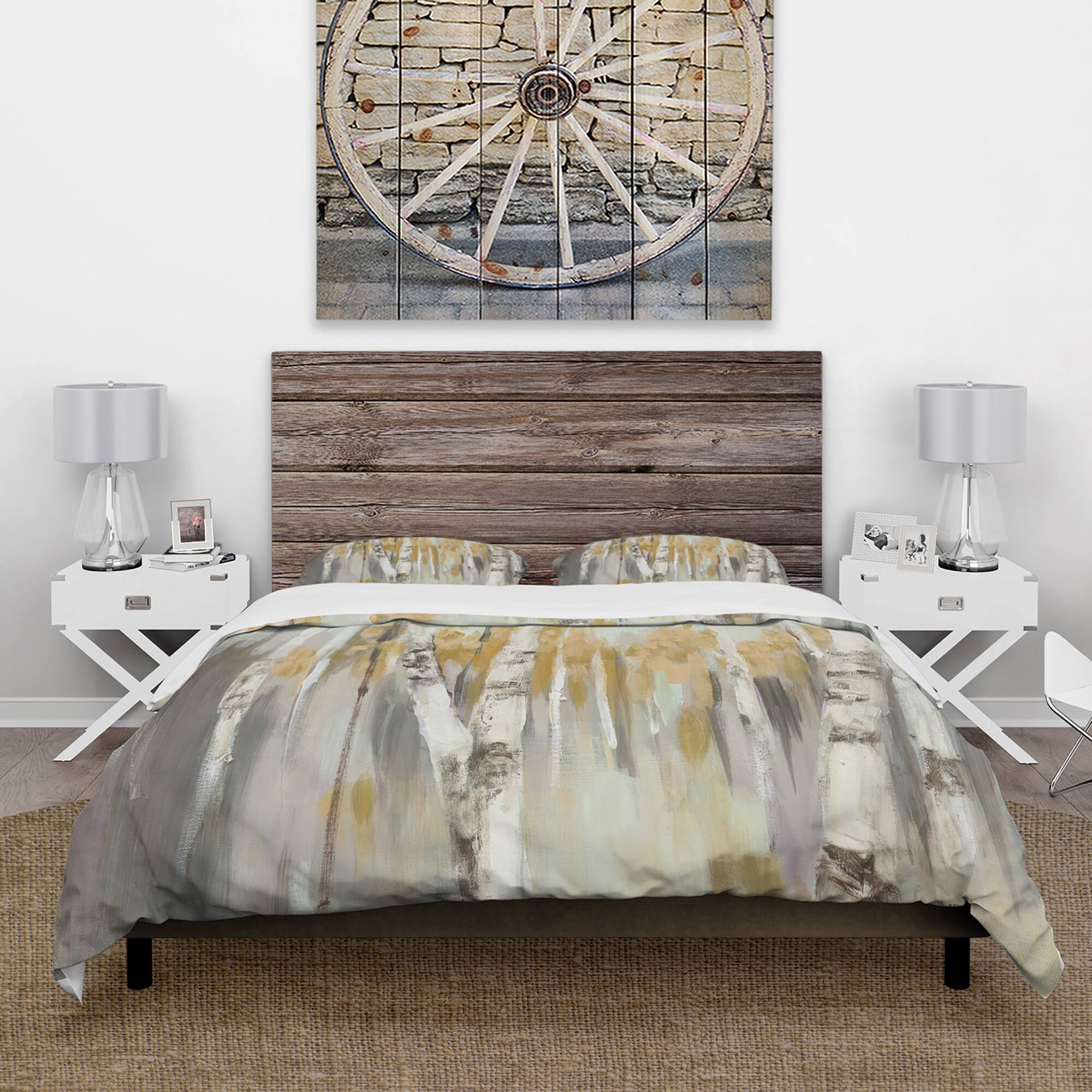 Designart &#x27;Silver and Yellow Birch Forest&#x27; Cottage Bedding Set - Duvet Cover &#x26; Shams