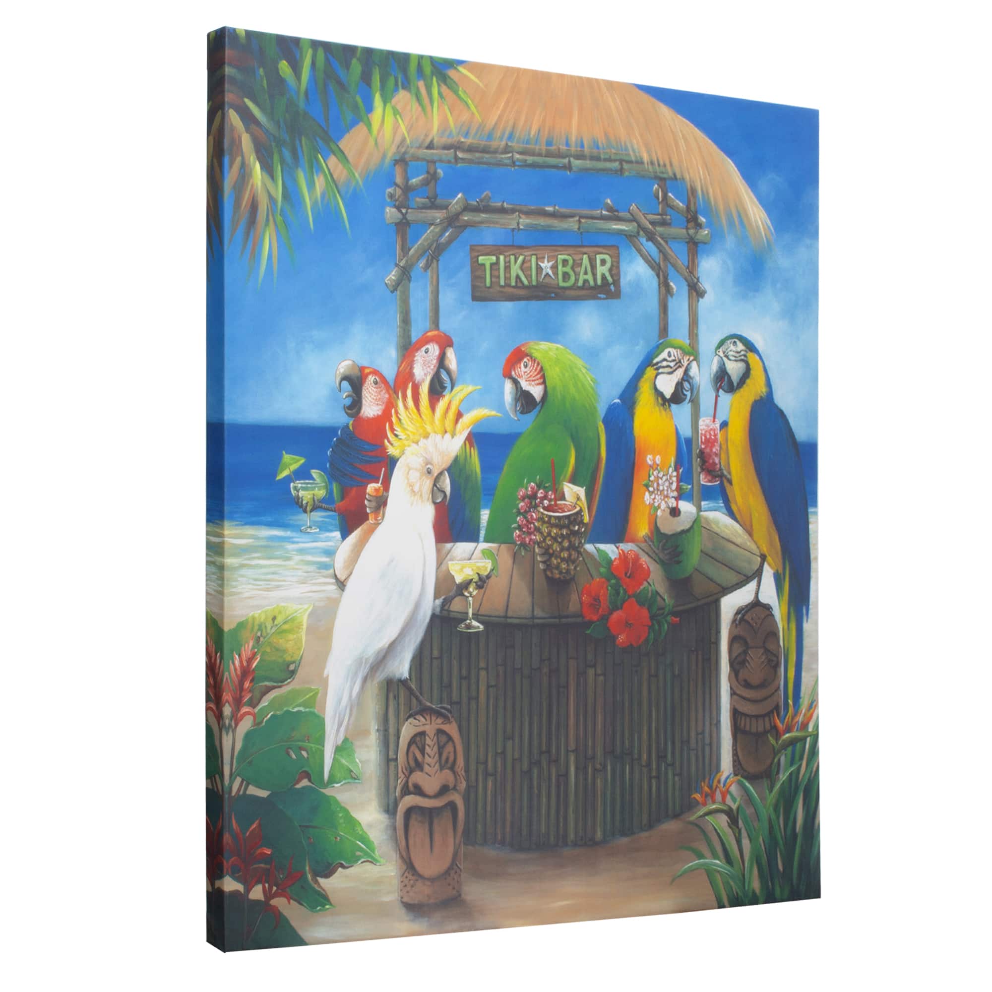 Tiki Birds Outdoor Canvas Art Print - 35&#x22;x35&#x22;