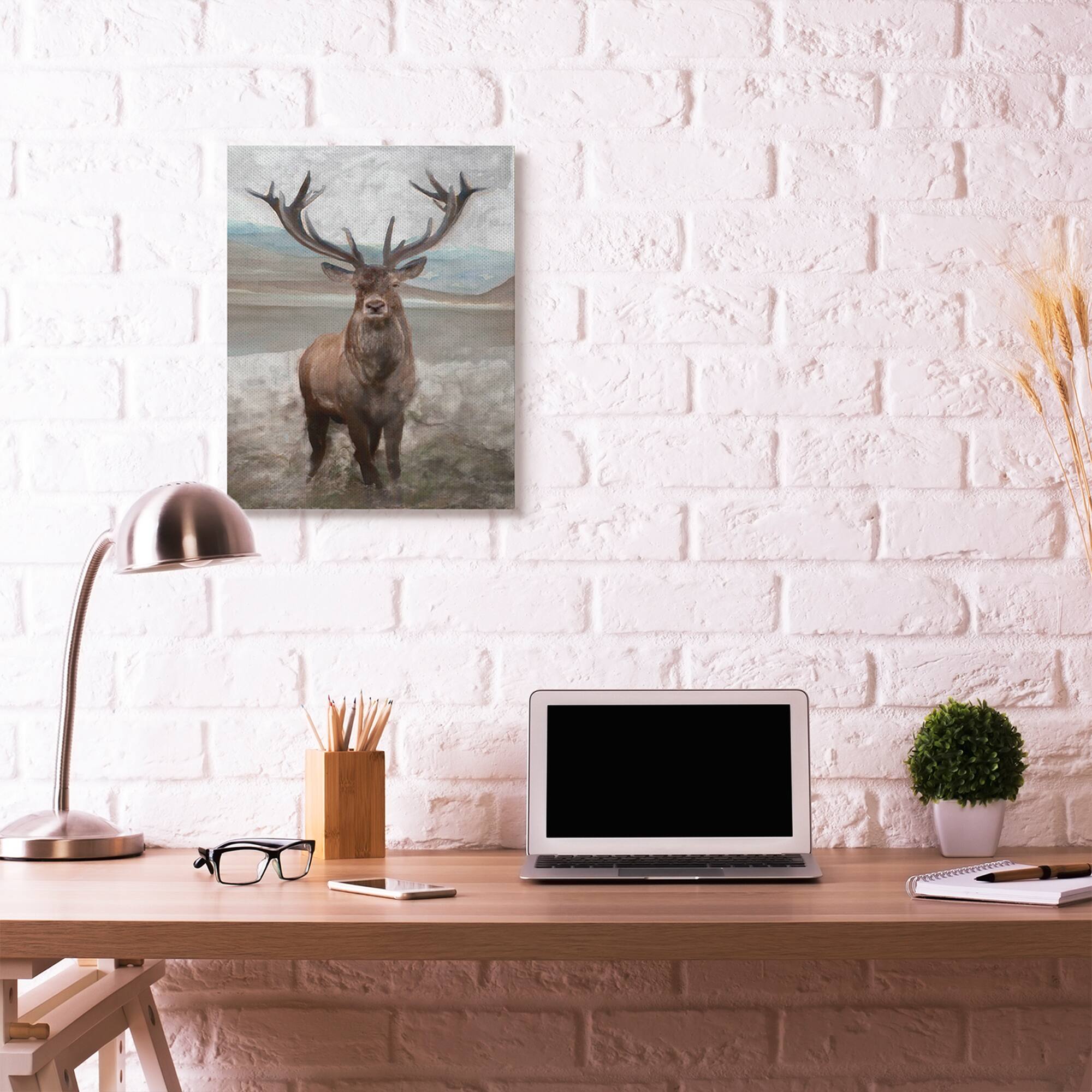 Stupell Industries Moose Encounter Landscape Animal Watercolor Painting Canvas Wall Art