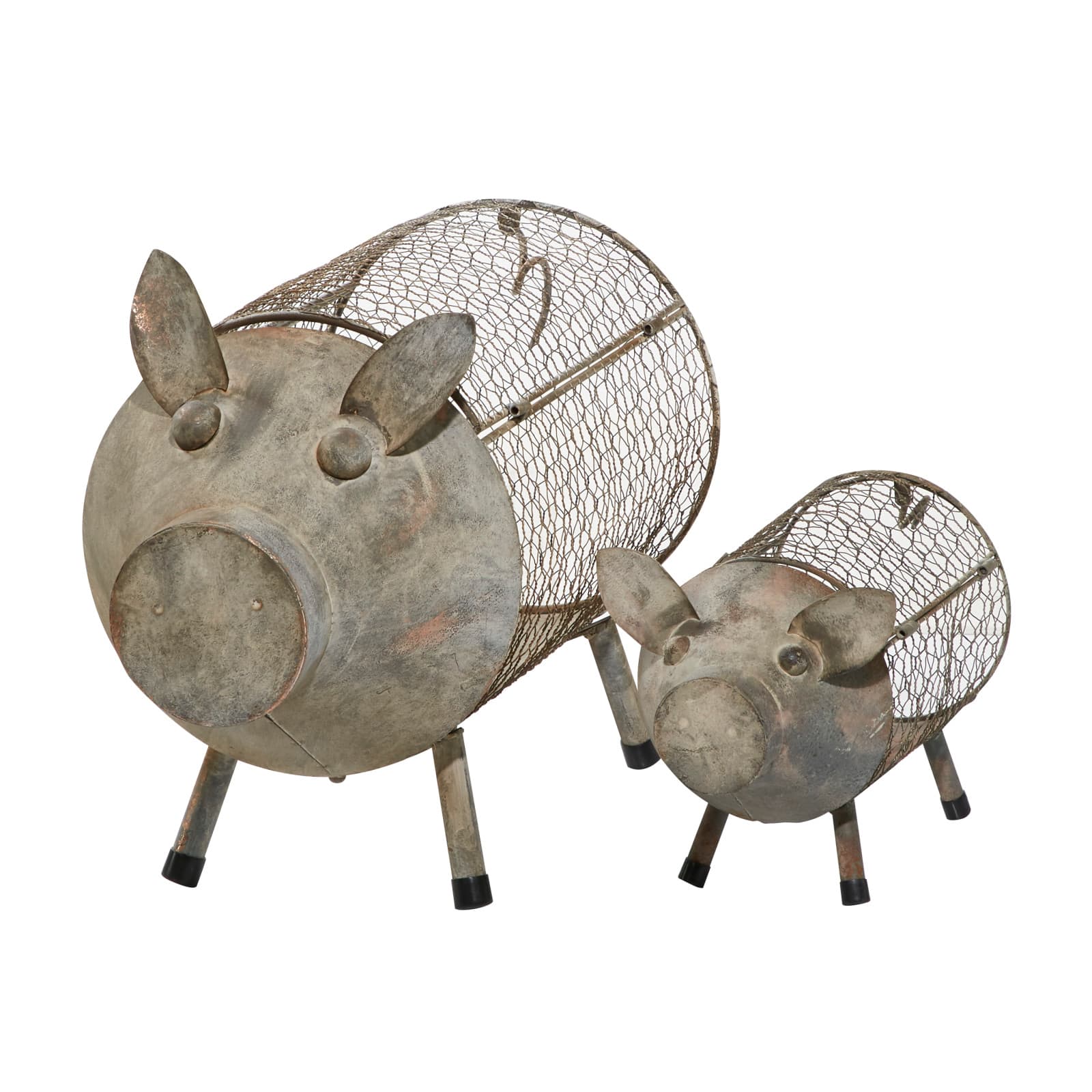 Gray Distressed Metal Farmhouse Pig Planter Set