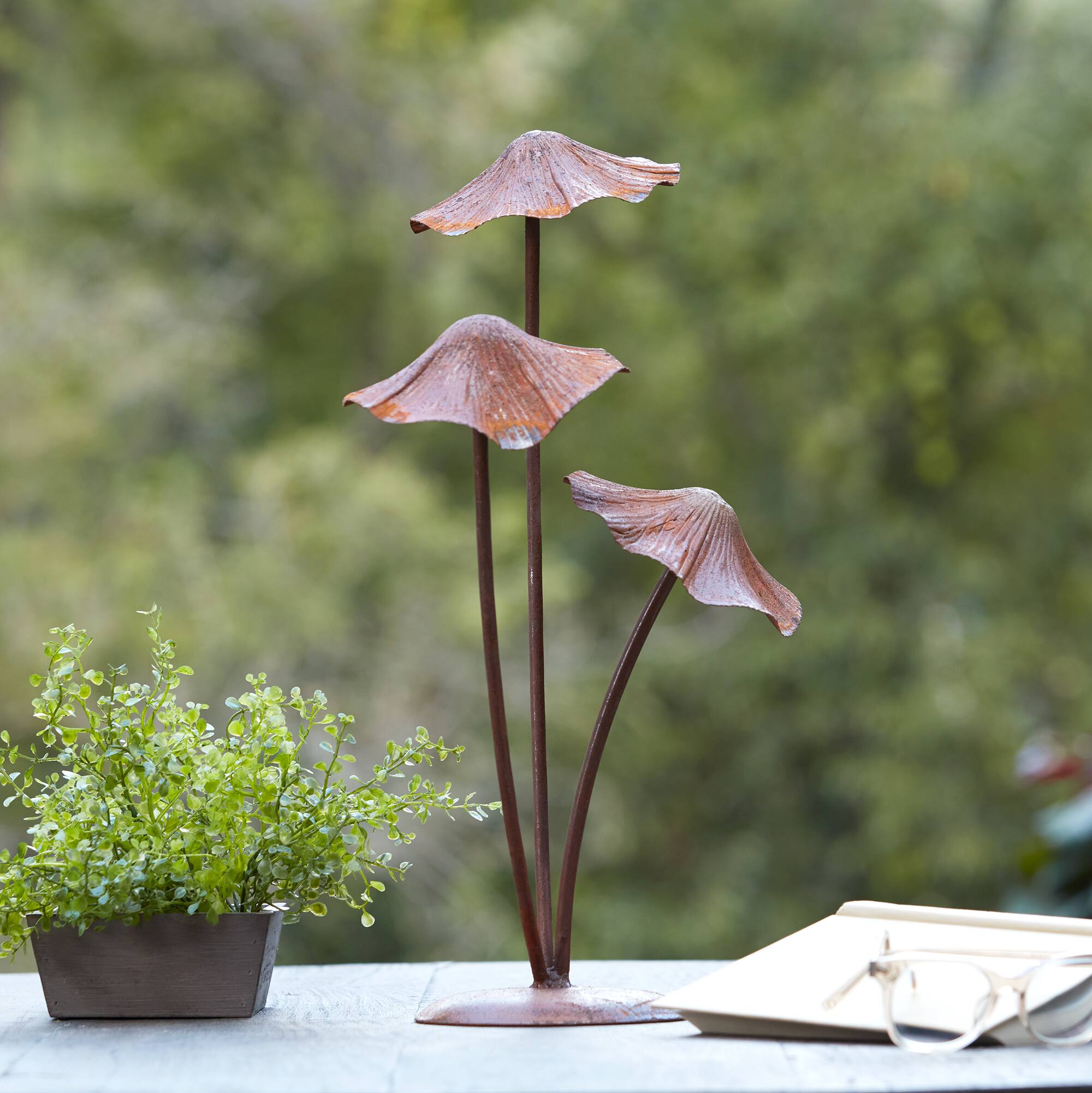 18.25" Bronze Metal Mushroom Garden Accent