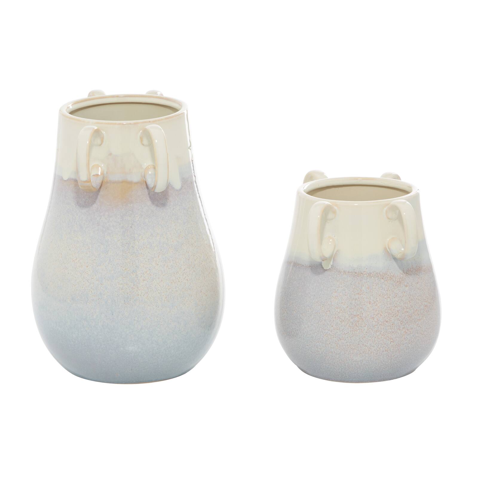 Set of 2 White Ceramic Farmhouse Vase, 12" x 10" x 9"