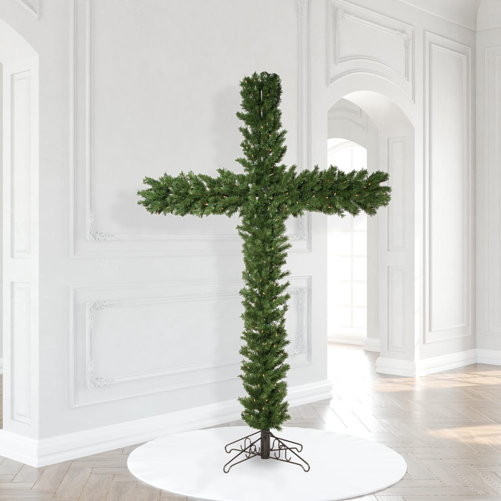 7.5ft. Pre-Lit Artificial Christmas Cross, Warm White Dura-Lit&#xAE; LED Lights