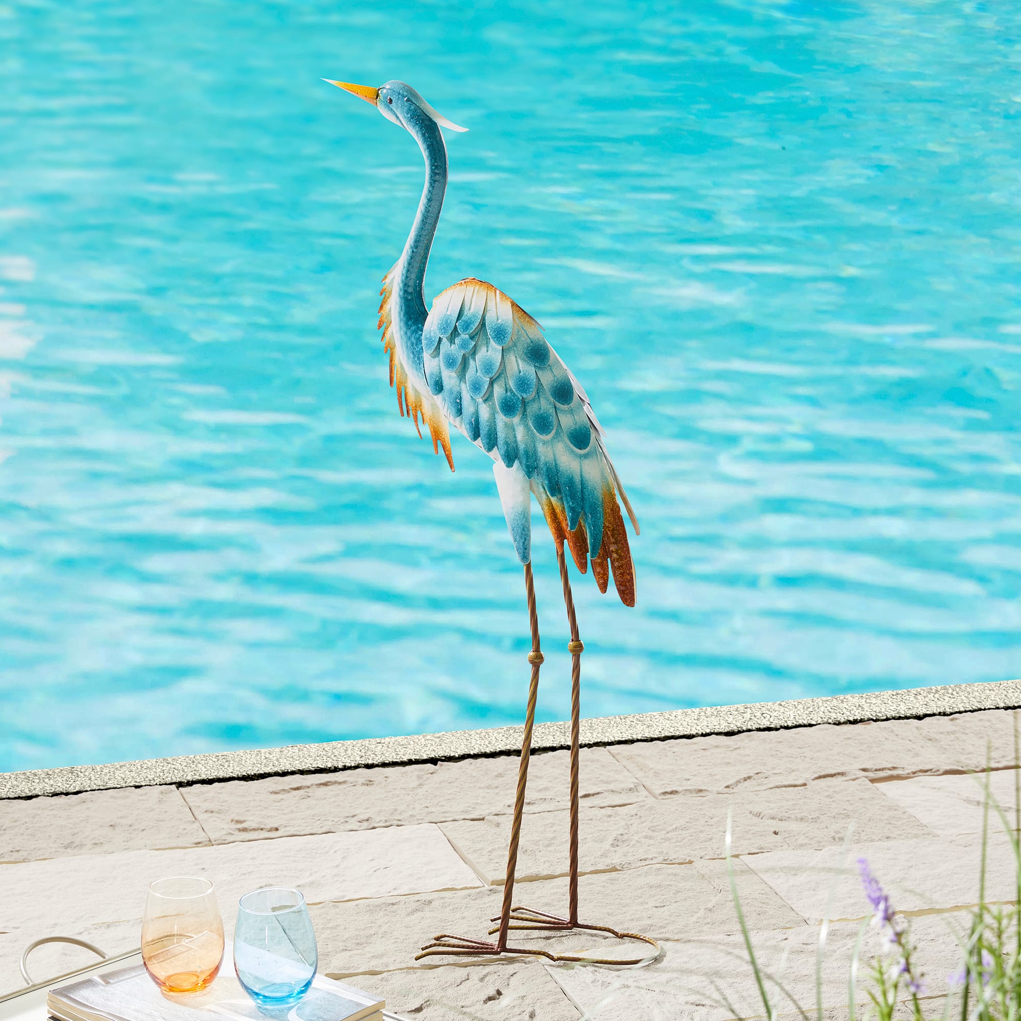 Glitzhome® Metal Standing Crane Garden Statue with Stakes Set