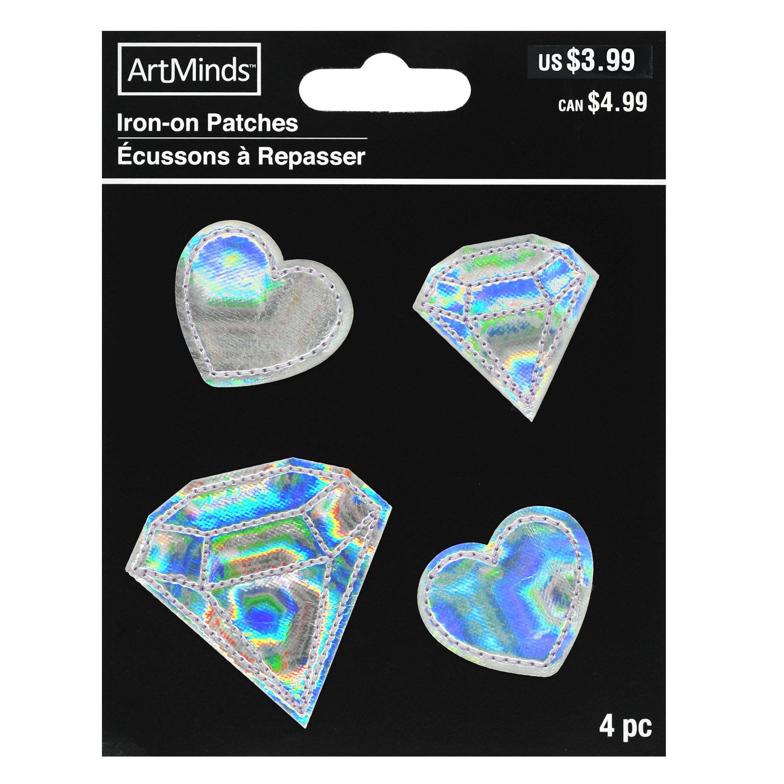 Iron-On Holographic Diamond &#x26; Heart Patches by ArtMinds&#x2122;