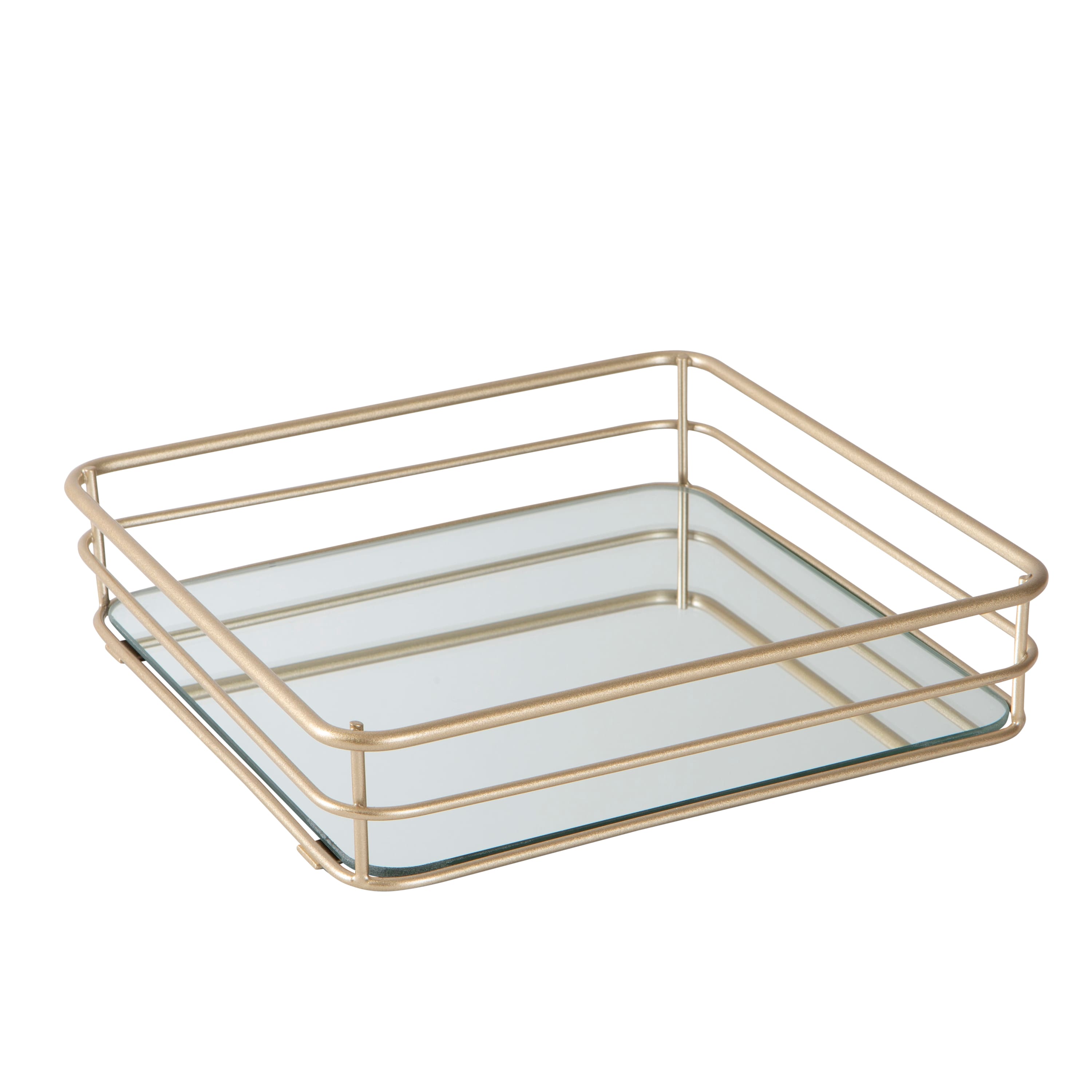 Elle D&#xE9;cor Satin Gold Square Mirrored Bottom Vanity Tray