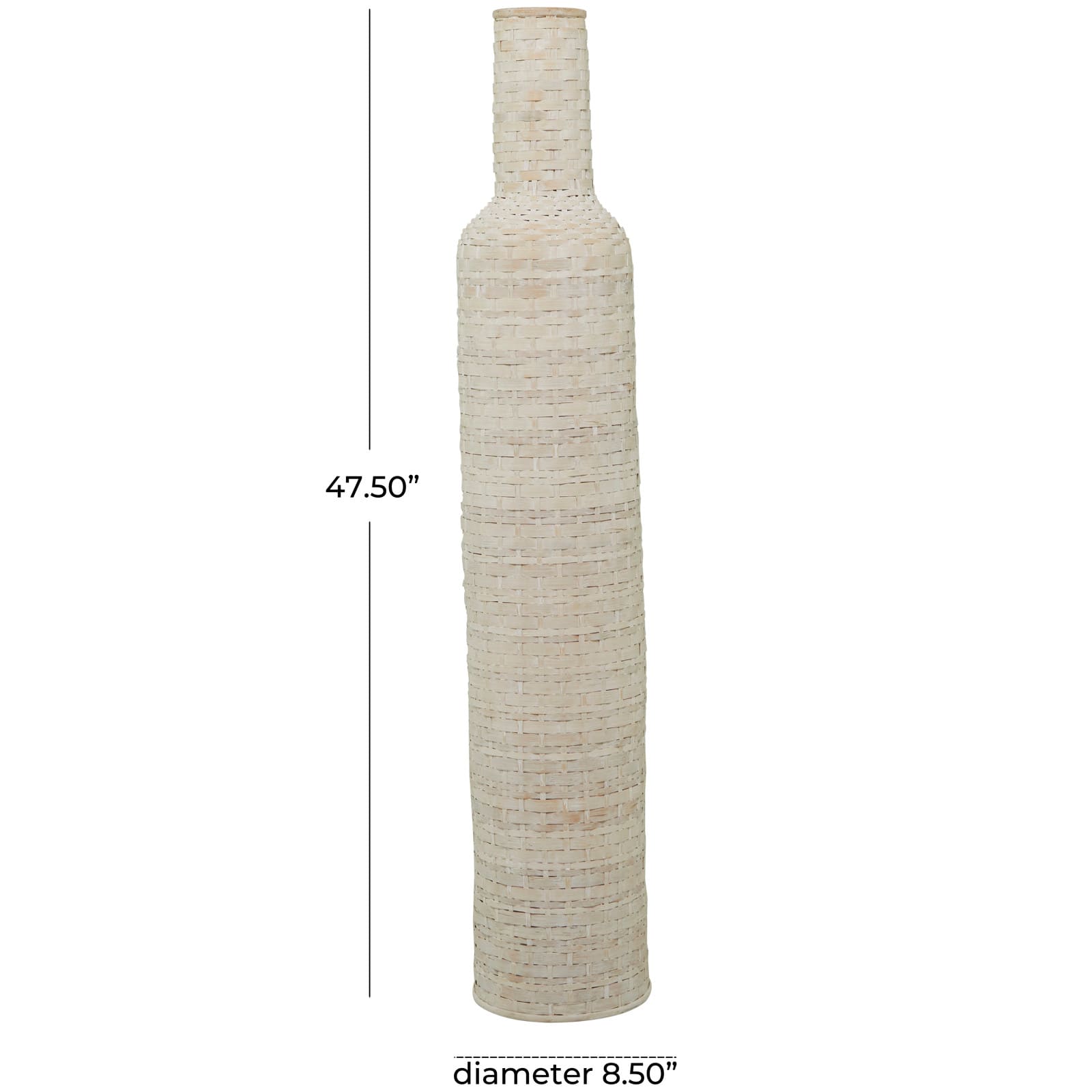 White Bamboo Tall Woven Floor Vase 9" x 9" x 48"