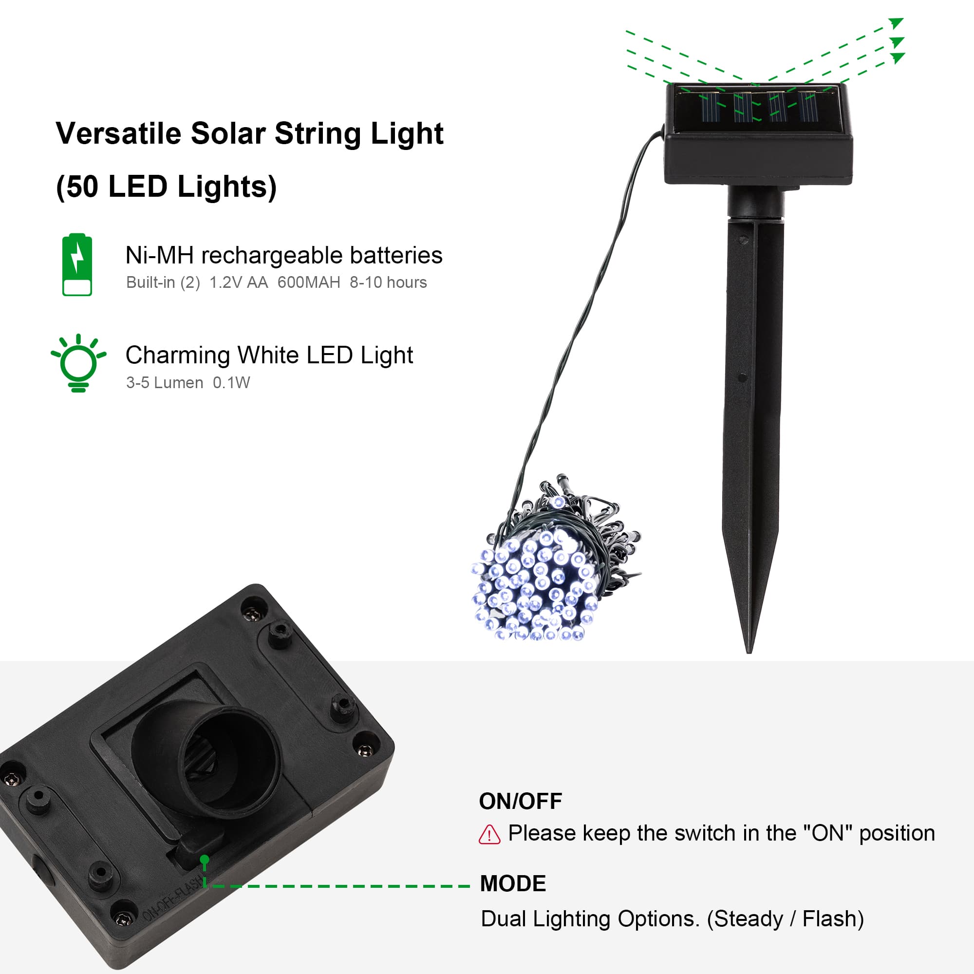 Glitzhome&#xAE; 22ft. 50ct. LED Solar String Lights, 2ct.