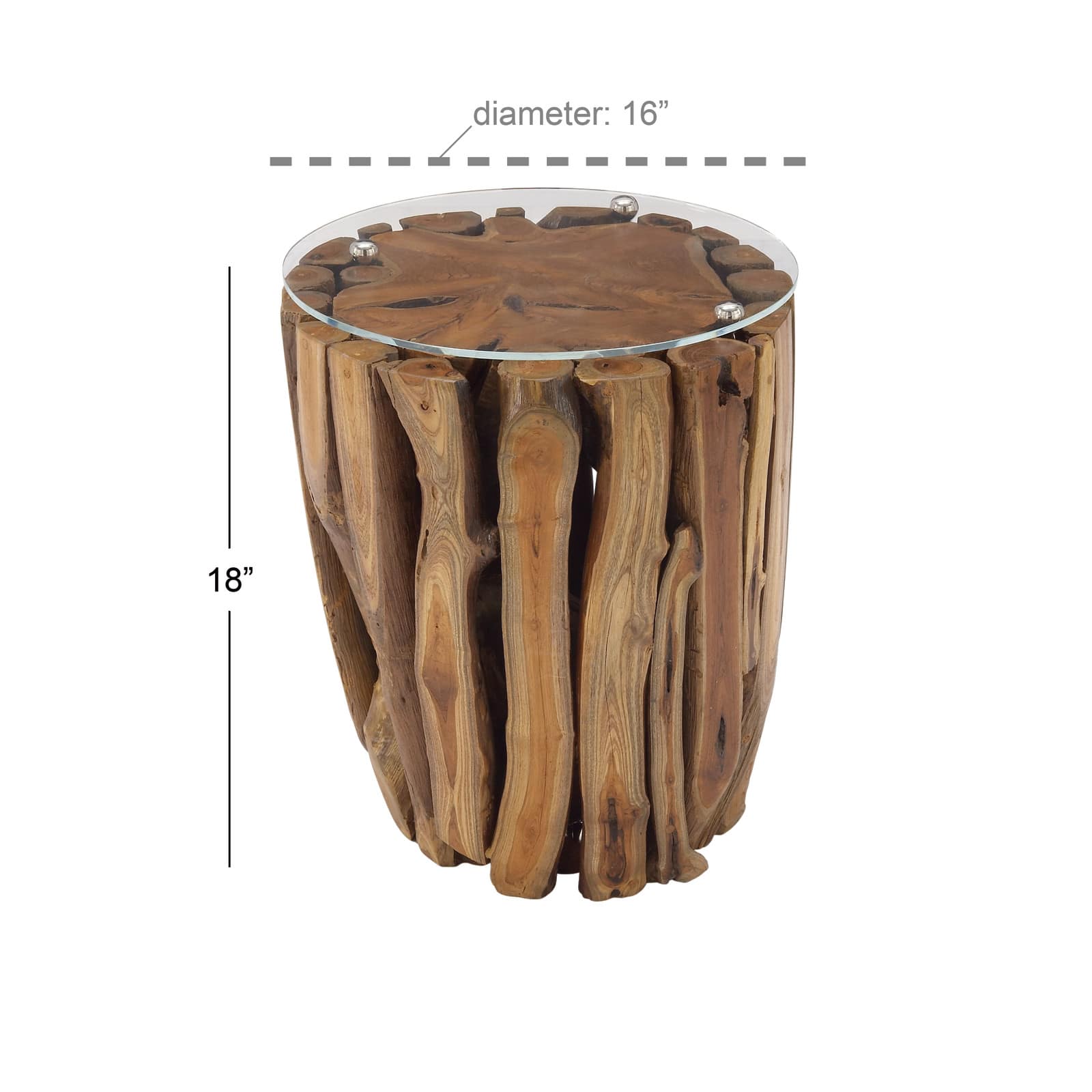 18" Brown Rustic Teak Wood Accent Table