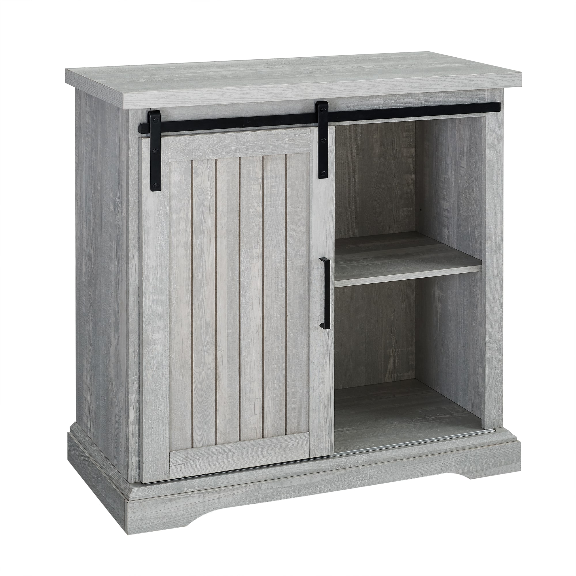 Walker Edison 32&#x22; Stone Grey Sliding Grooved Door Modern Accent Cabinet