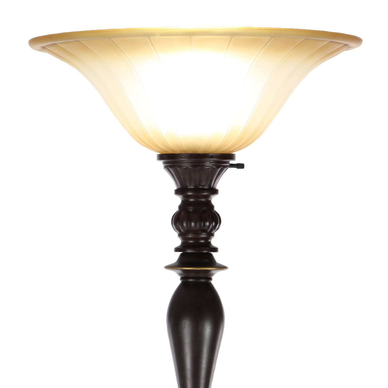 Brown Tempered Glass and Polystone Traditional Torchiere Floor Lamp, 72&#x22; x 16&#x22; x 16&#x22;