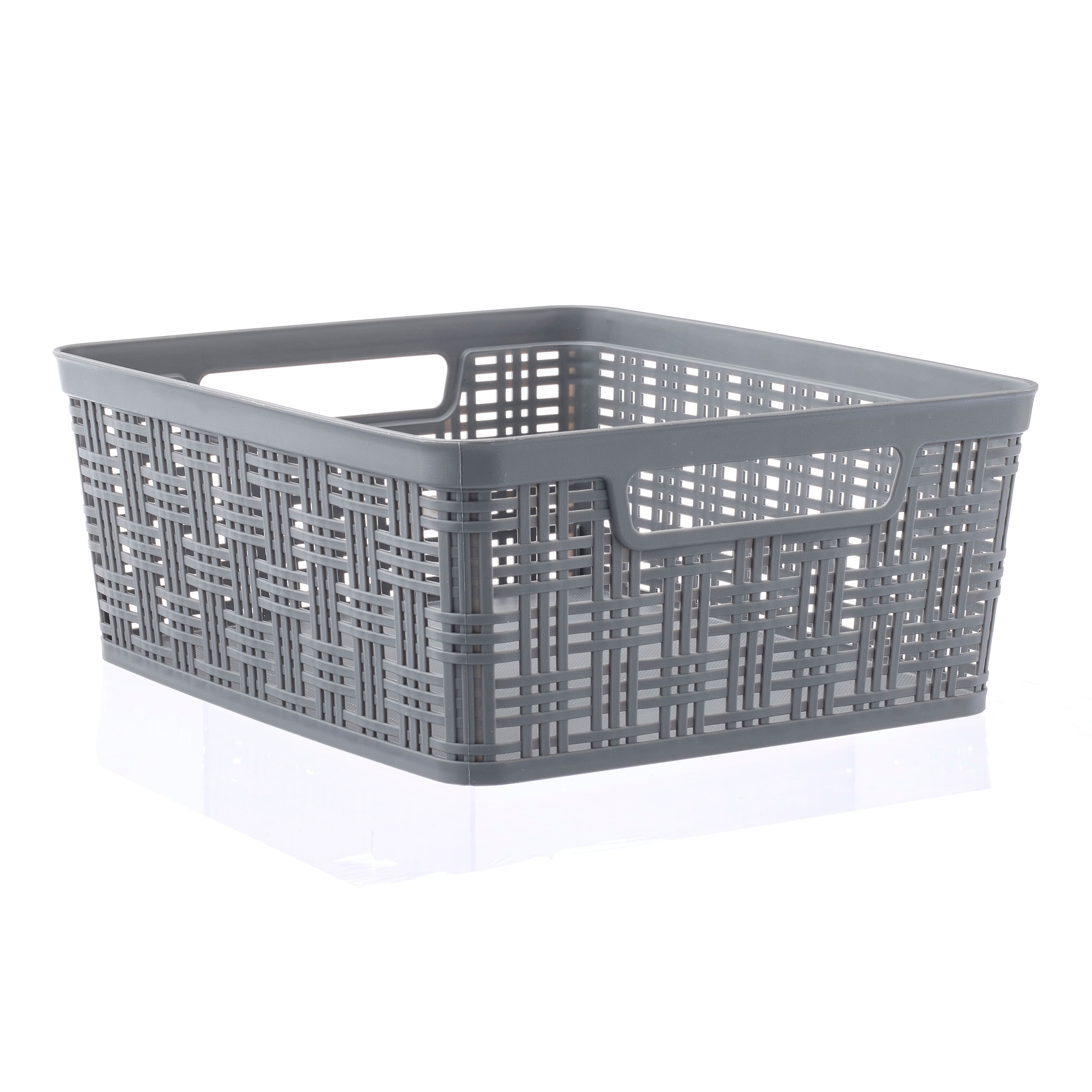Grey Plastic Wicker Storage Basket by Simply Tidy®
