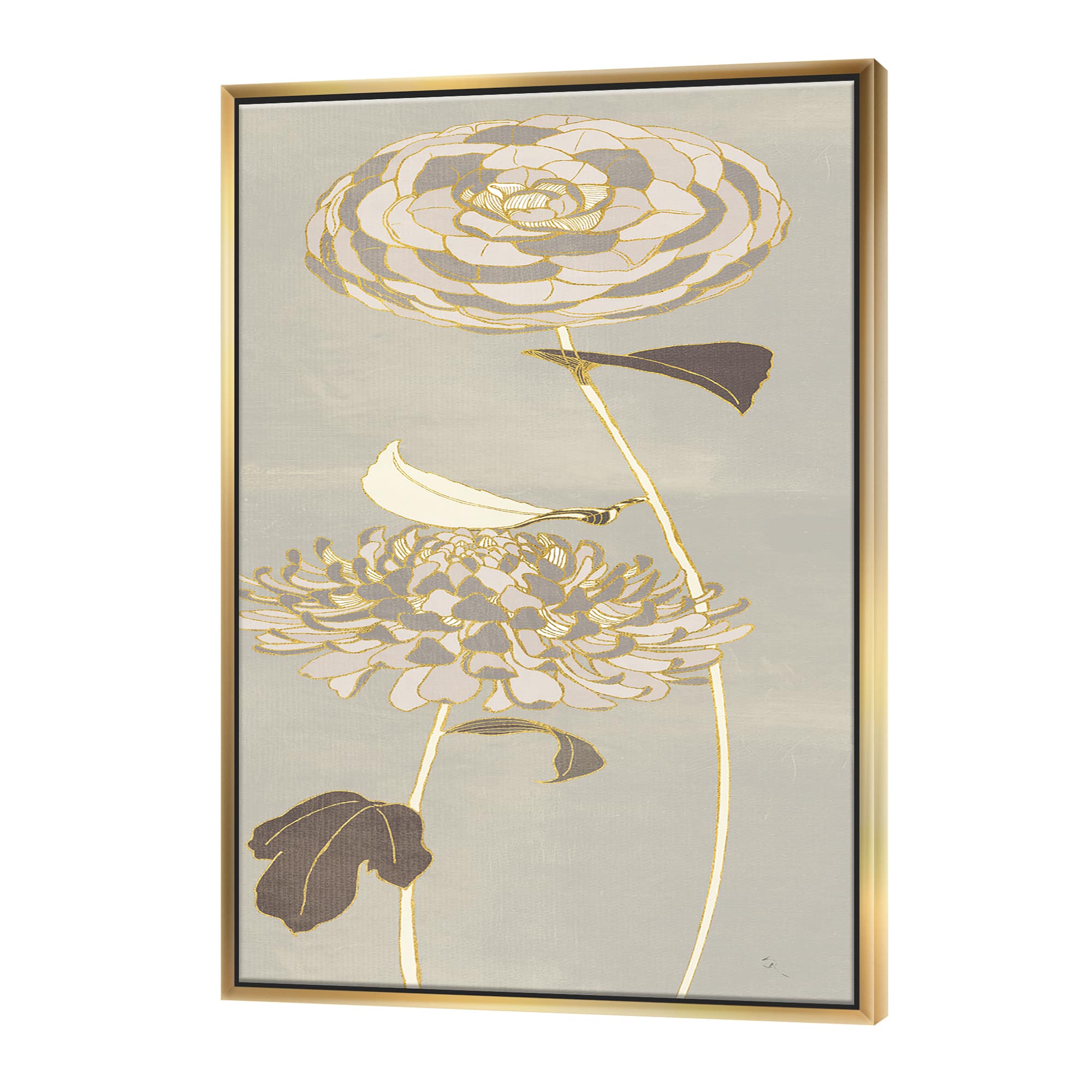 Designart - Gold Metallic Floral Garden III