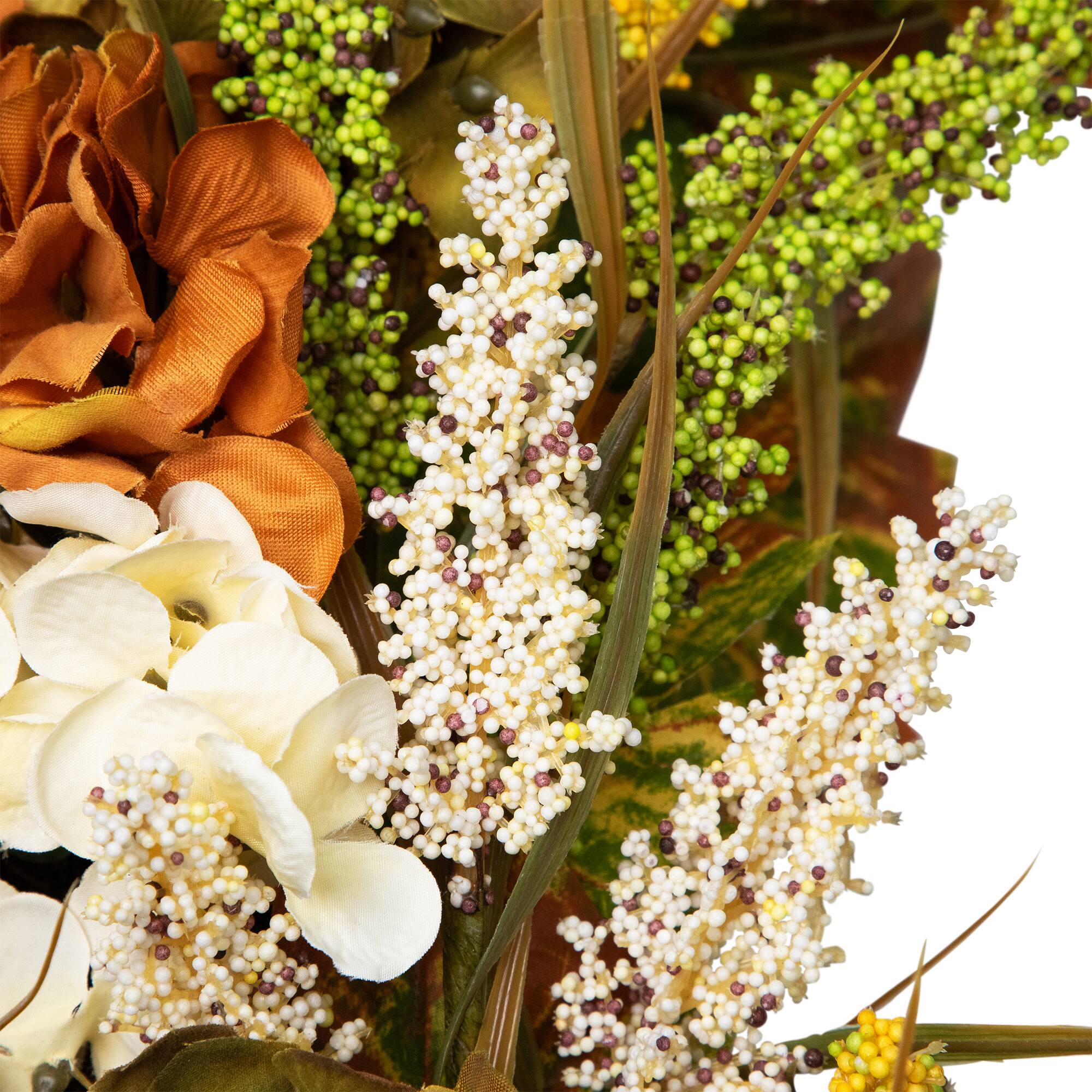 28" White & Orange Hydrangea Artificial Fall Harvest Twig Wreath