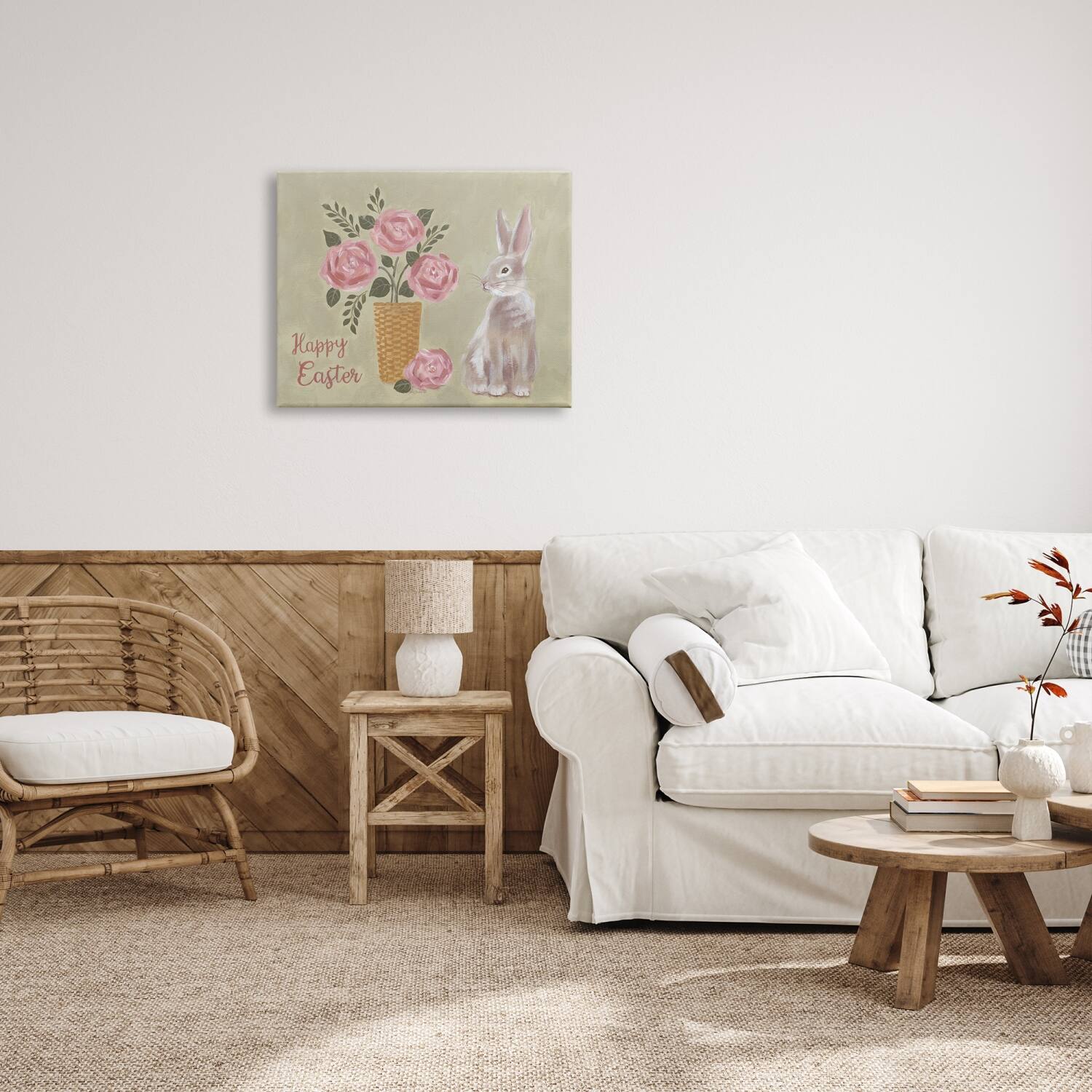 Stupell Industries Happy Easter Bunny Rose Bouquet Canvas Wall Art