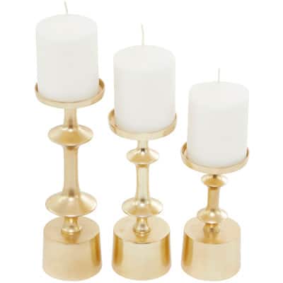 CosmoLiving by Cosmopolitan Gold Aluminum Pillar Candle Holder Set ...