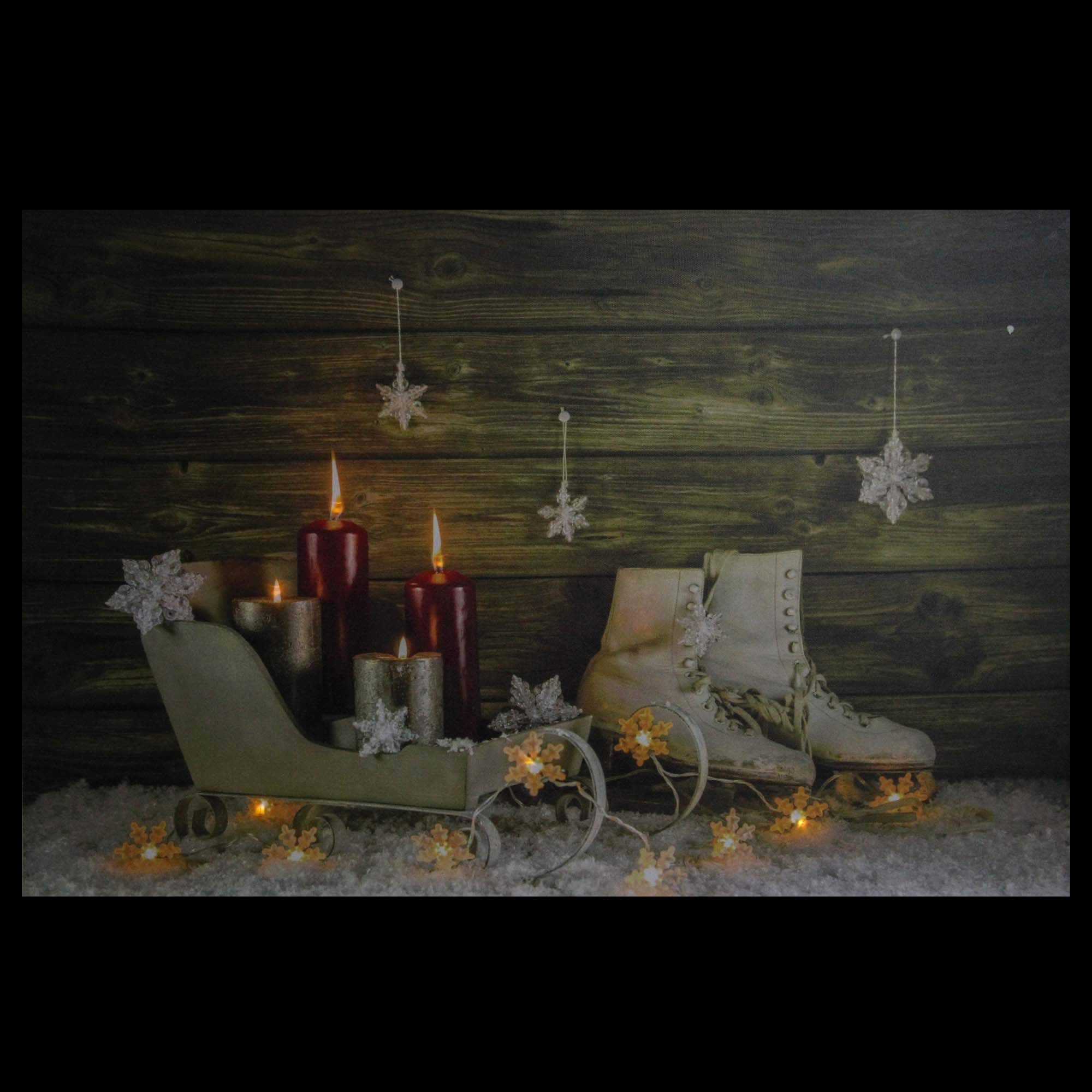 Christmas Ice Skates & Sleigh LED Lighted Canvas Wall Art