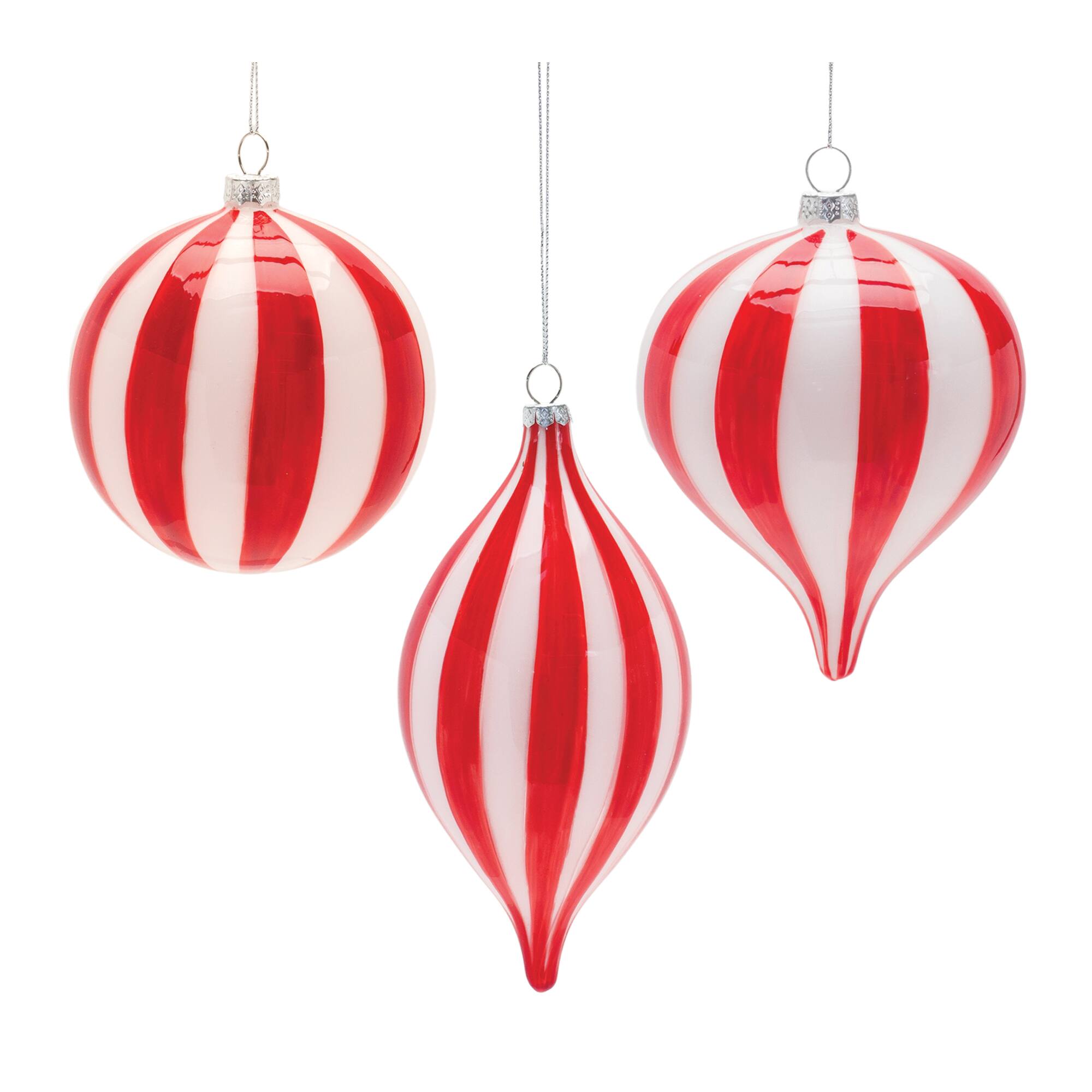 6ct. Striped Glass Ornaments