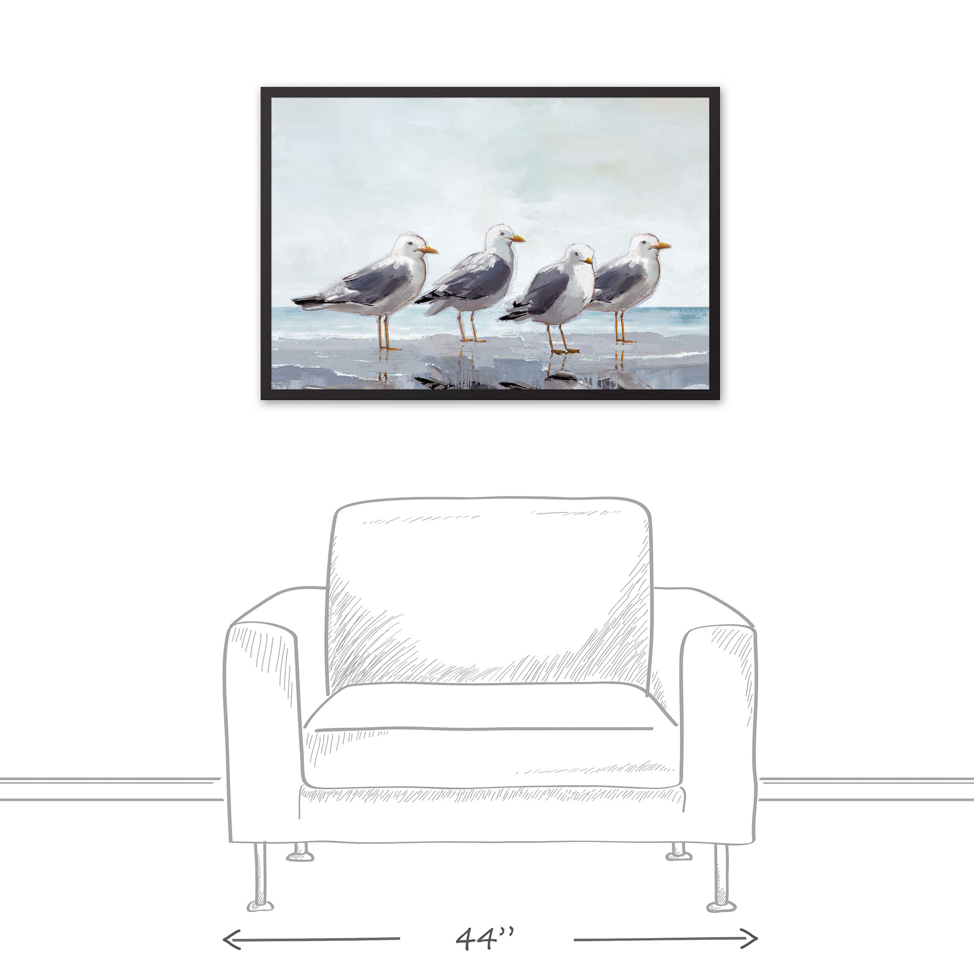 Gloomy Seagulls 24" x 36" Black Framed Canvas