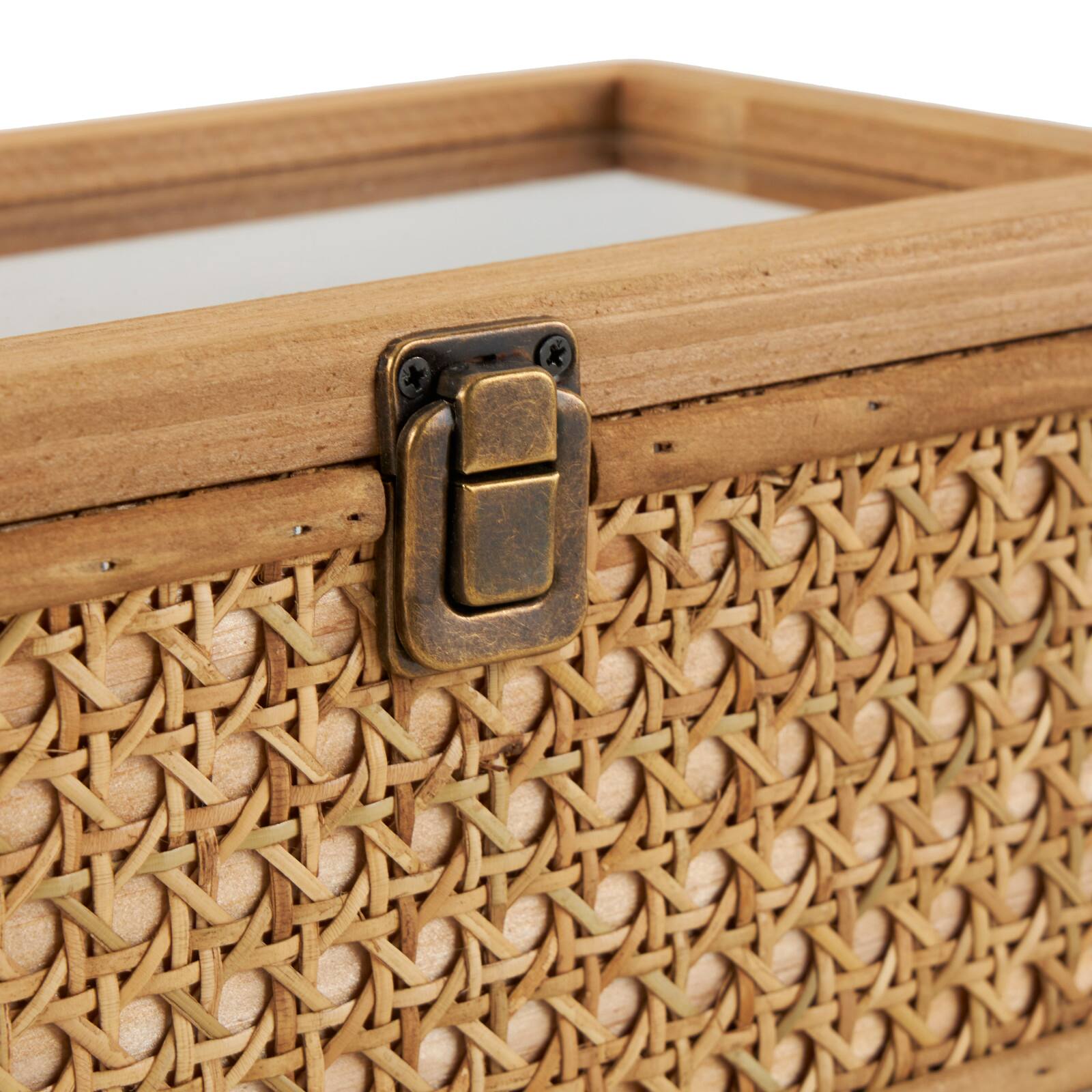 Brown Handmade Woven Rattan Box with Glass Top Set