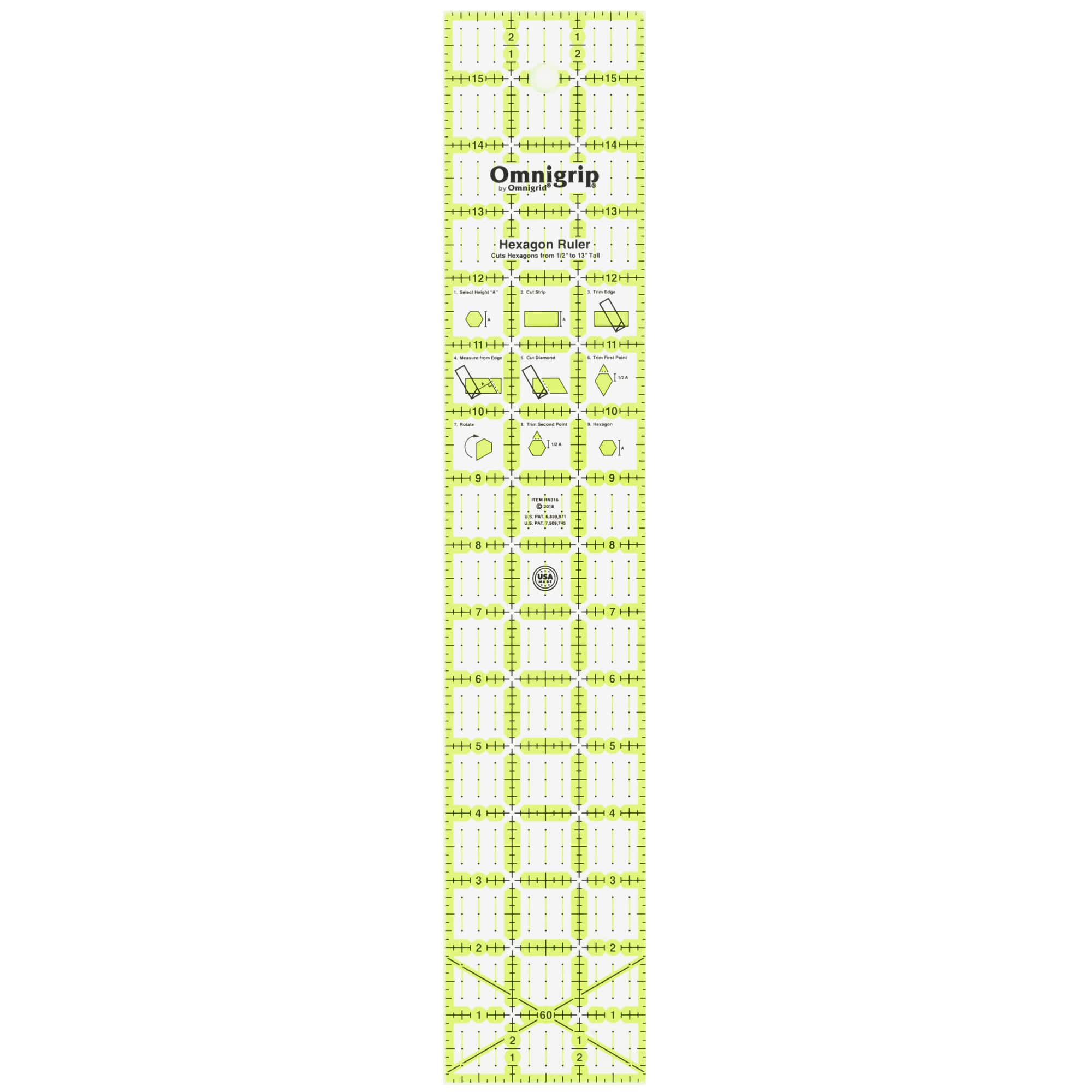 Omnigrip Non-Slip Hexagon Quilting Ruler, 3" x 16"
