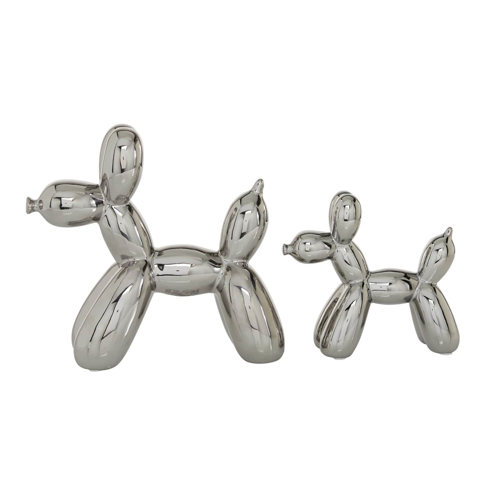 Silver Porcelain Balloon Animal Dog Sculpture Set