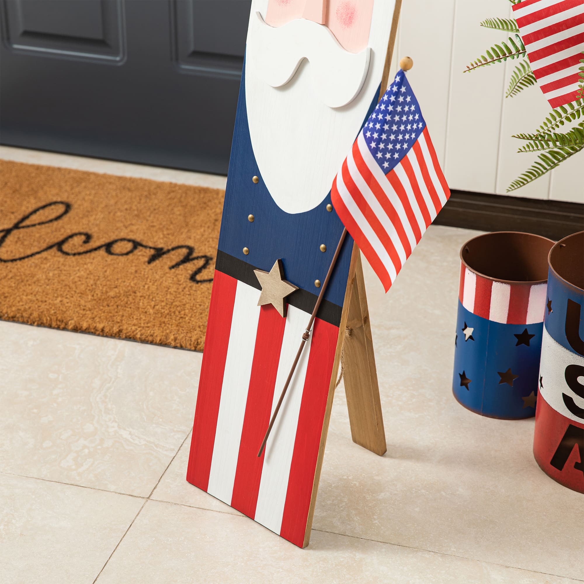Glitzhome® 36" Patriotic Americana Uncle Sam Porch Décor