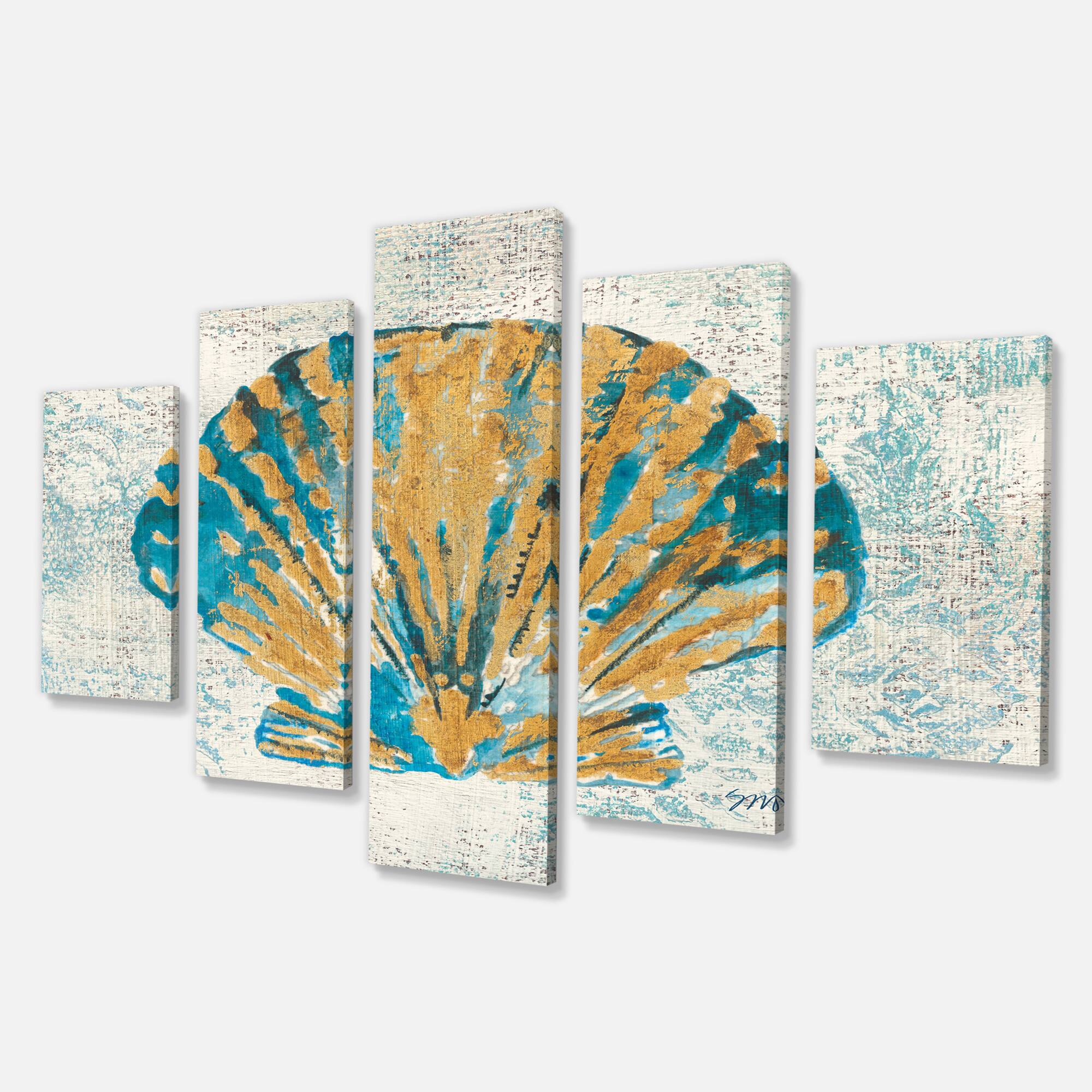 Designart - Coastal Pastel seashells I - Vintage Nautical Gallery-wrapped Canvas 