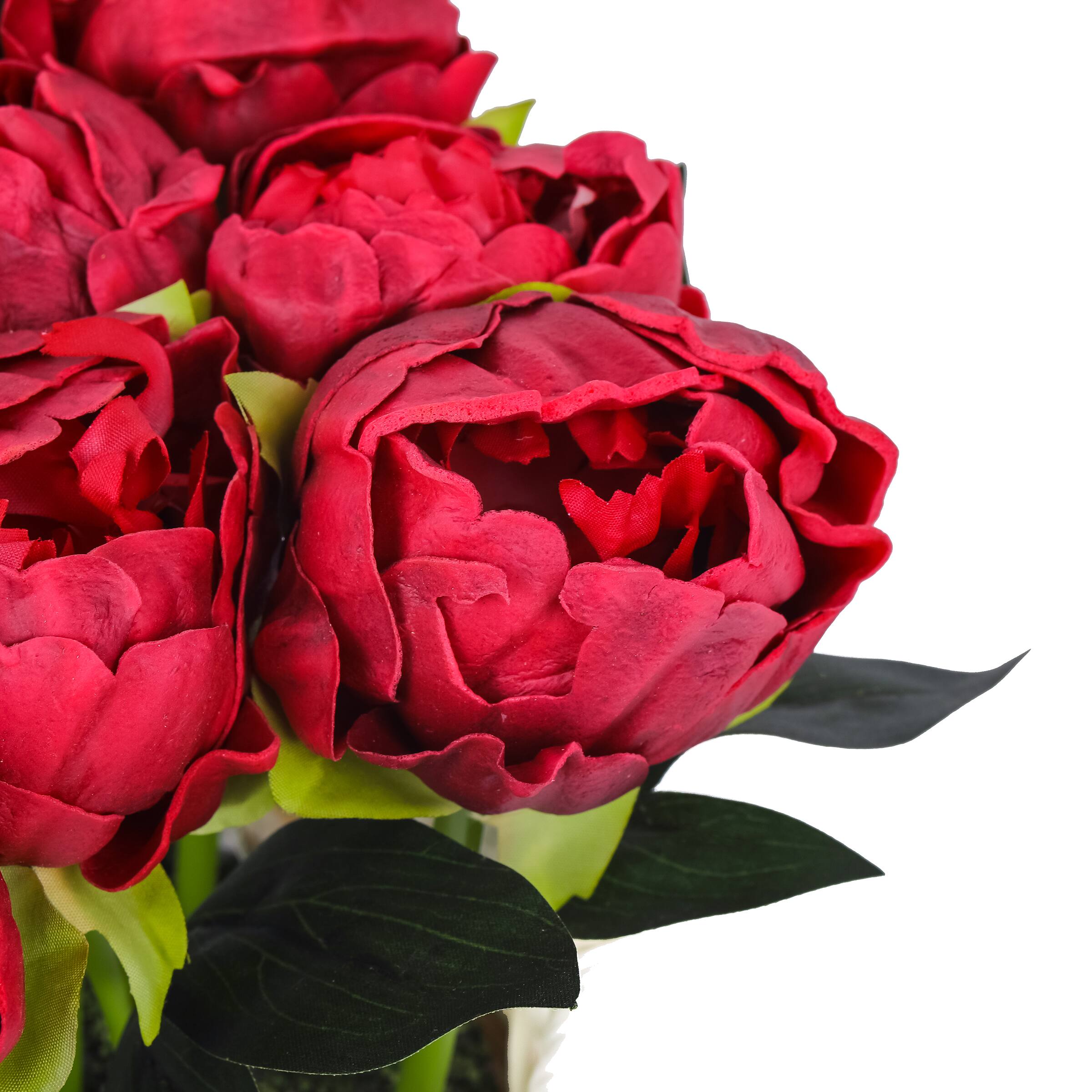 10&#x22; Peony Flower Bouquet In White Basket