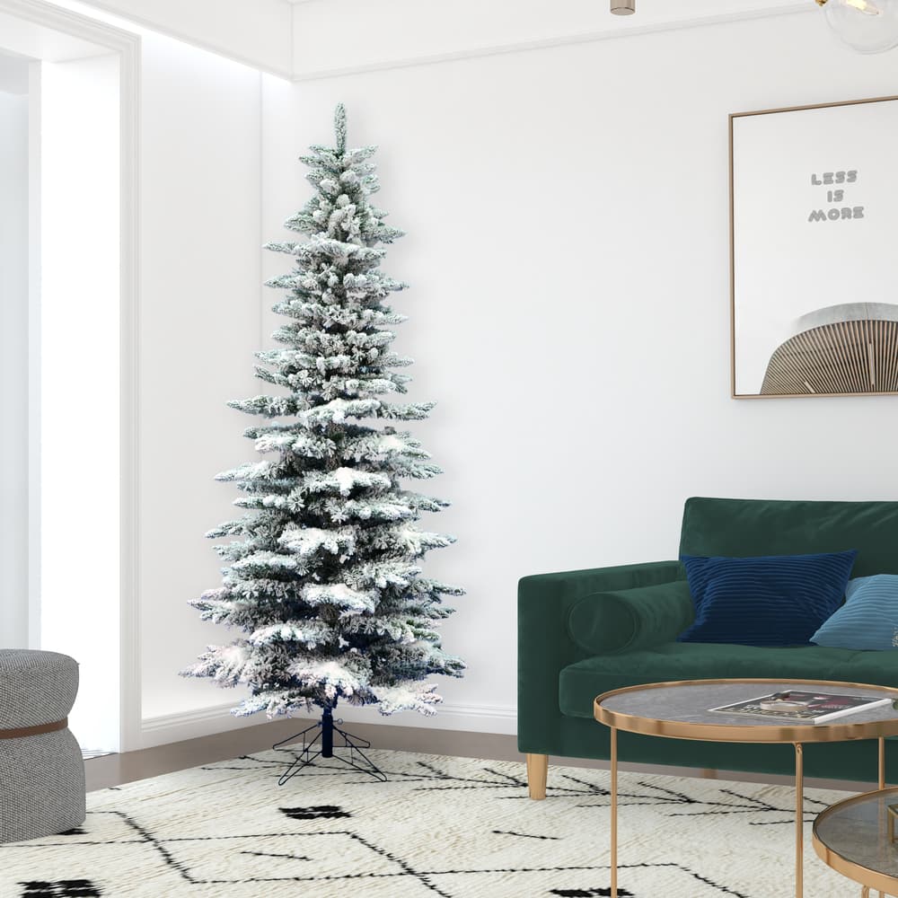 7.5ft. Unlit Slim Flocked Utica Fir Artificial Christmas Tree