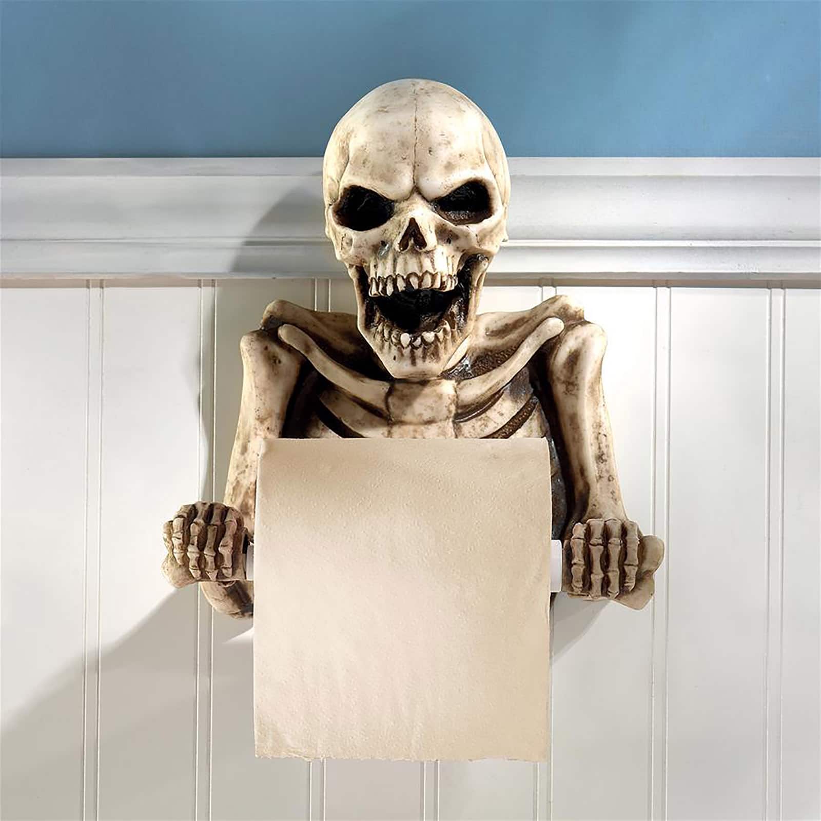 Design Toscano 9.5&#x22; Bone Dry Skeleton Bathroom Toilet Paper Holder