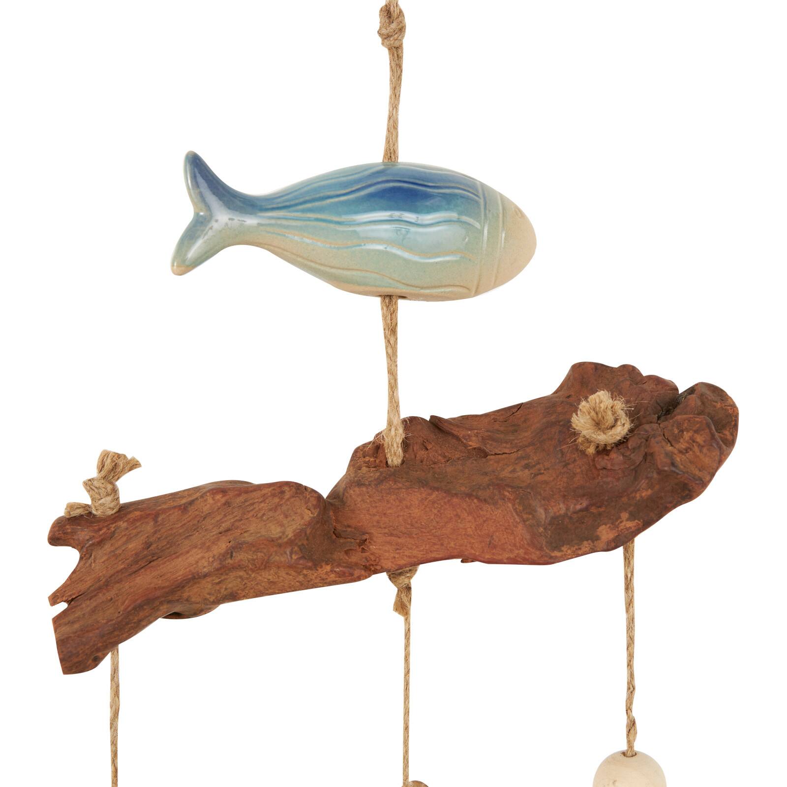 3ft. Brown Ceramic Fish Windchime with Driftwood &#x26; Hanging Starfish Accents