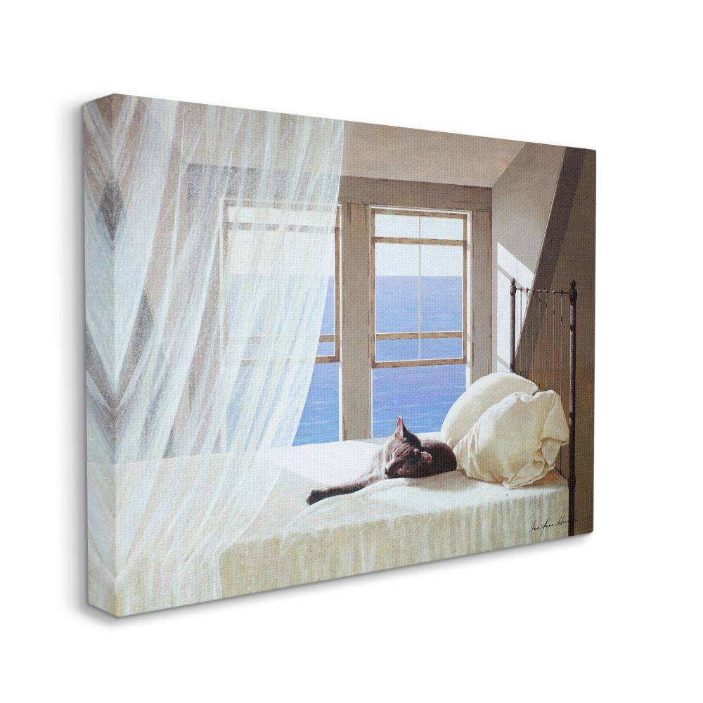 Stupell Industries Cat Resting on White Oceanside Bed Nautical Canvas Wall Art