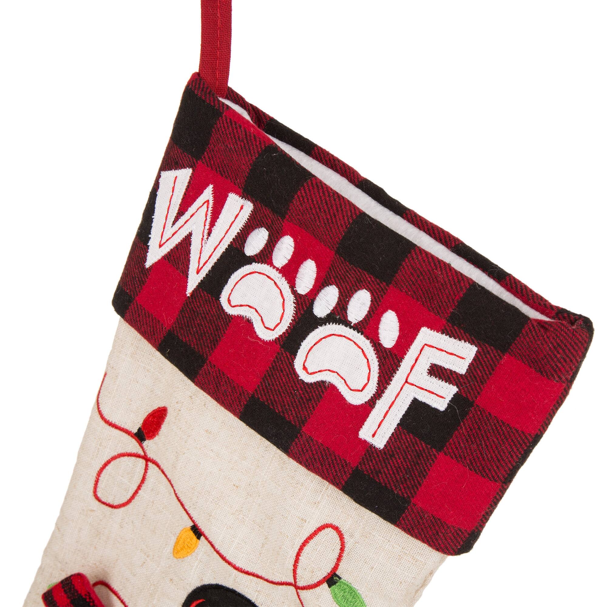 Glitzhome&#xAE; 21&#x22; LED Embroidered Cat &#x26; Dog Linen Christmas Stockings, 2ct.