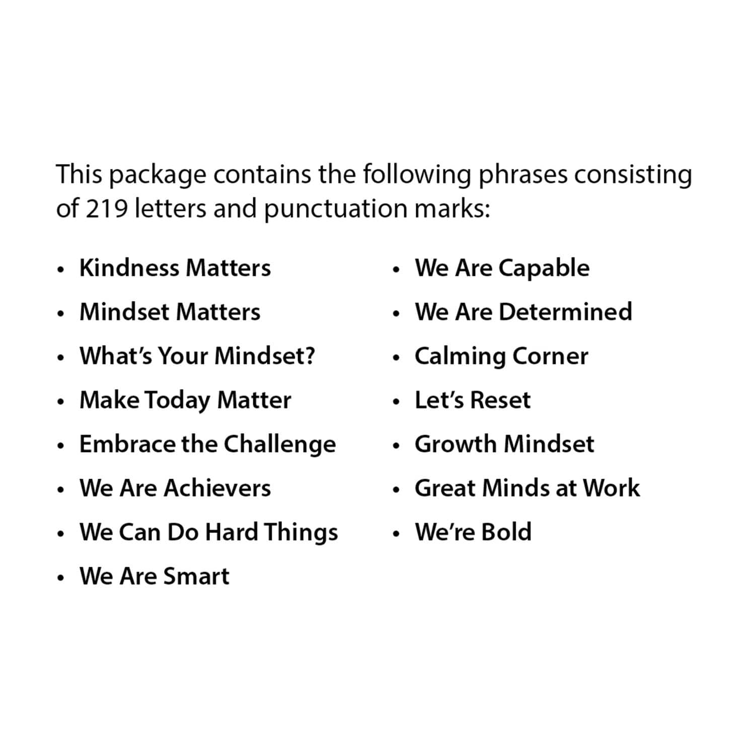 Creative Teaching Press® Core Décor Mindset Motivation 4" Punch-Out Phrases, 15 Phrases