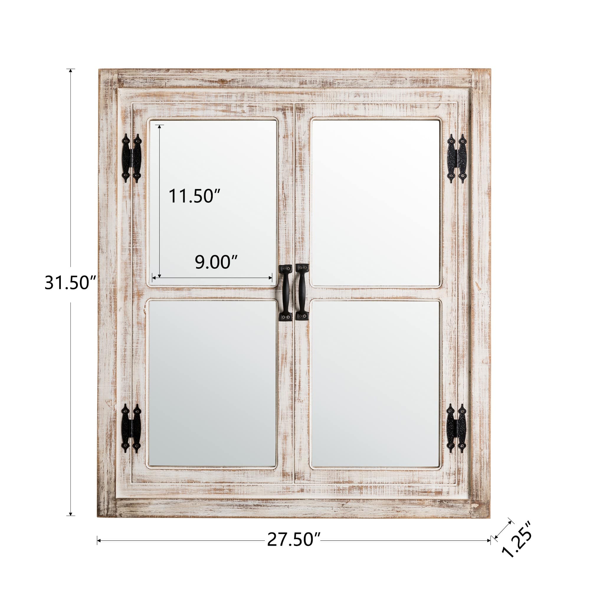 Glitzhome® 31.5" Washed White Wooden Farmhouse Square Windowpane Wall Mirror