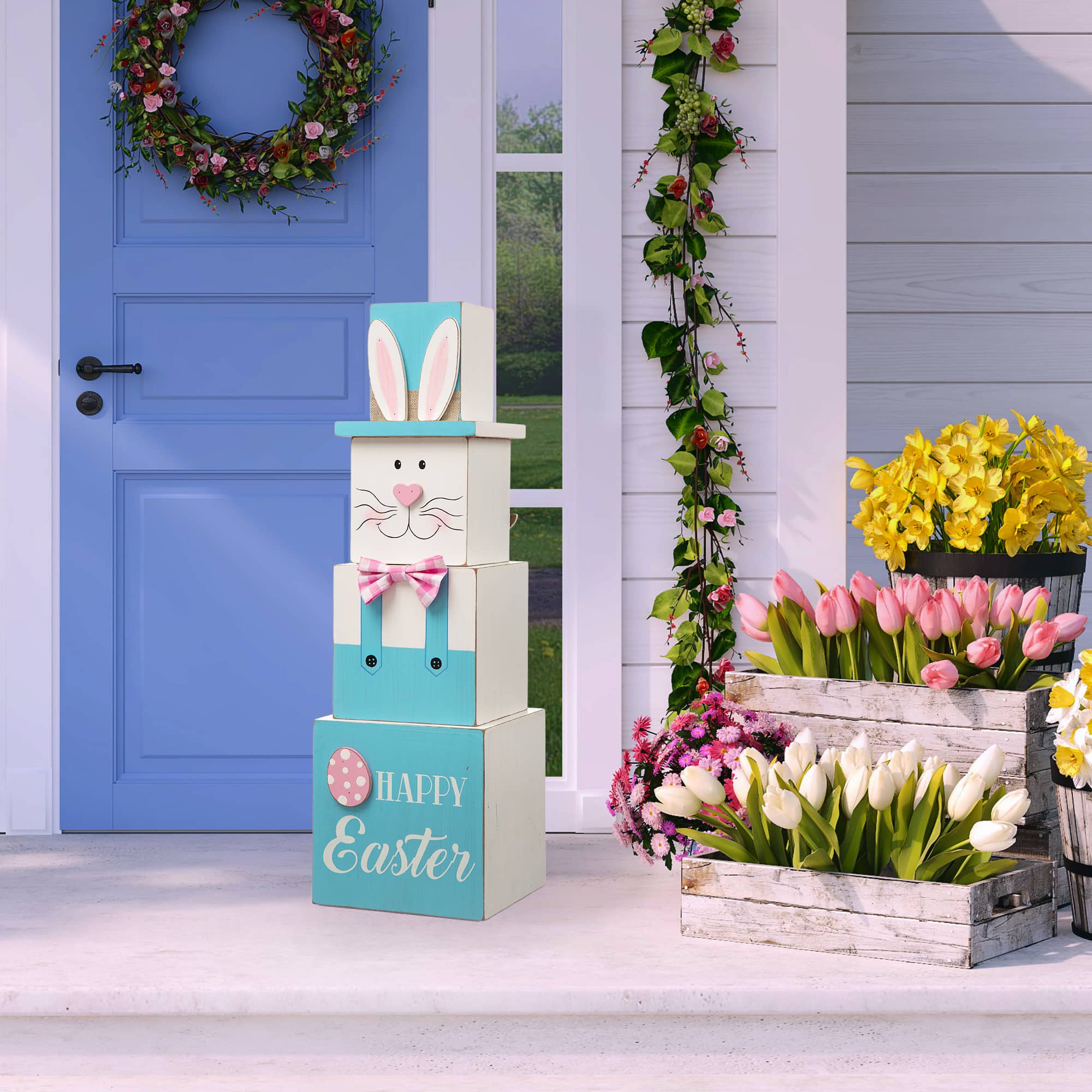 Glitzhome® 24.5" Reversible Easter & July 4th Wood Porch Décor