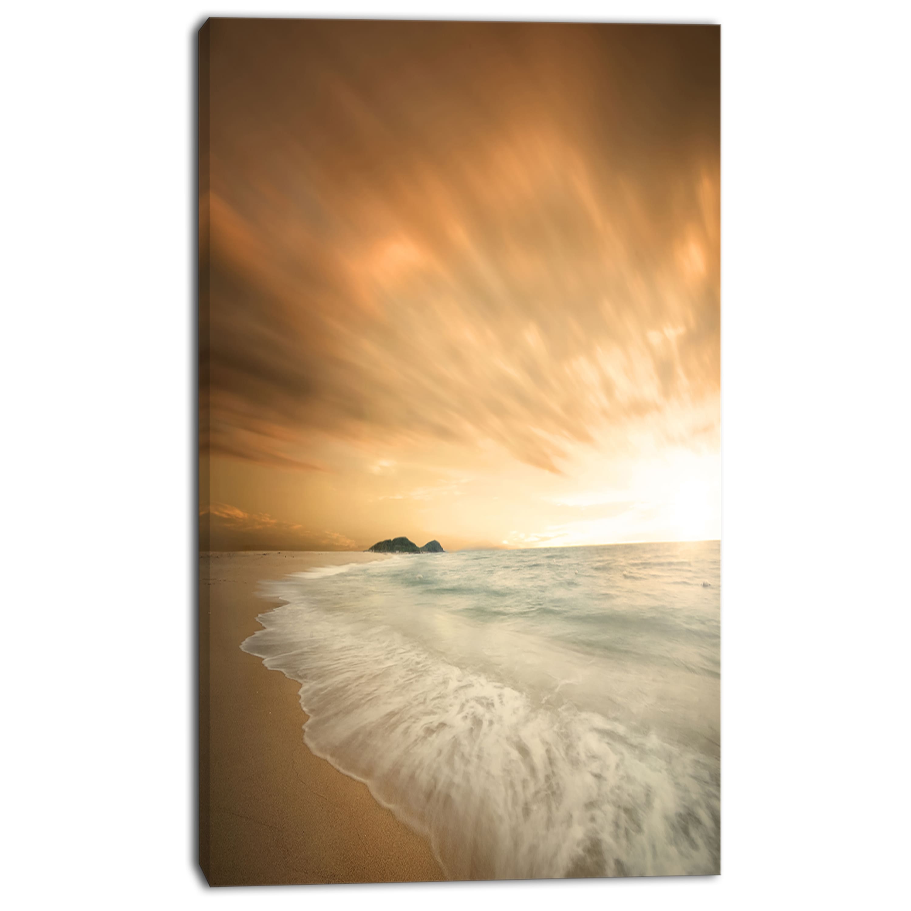Designart - Beautiful Brown Beach at Sunset - Large Beach Canvas Wall Art