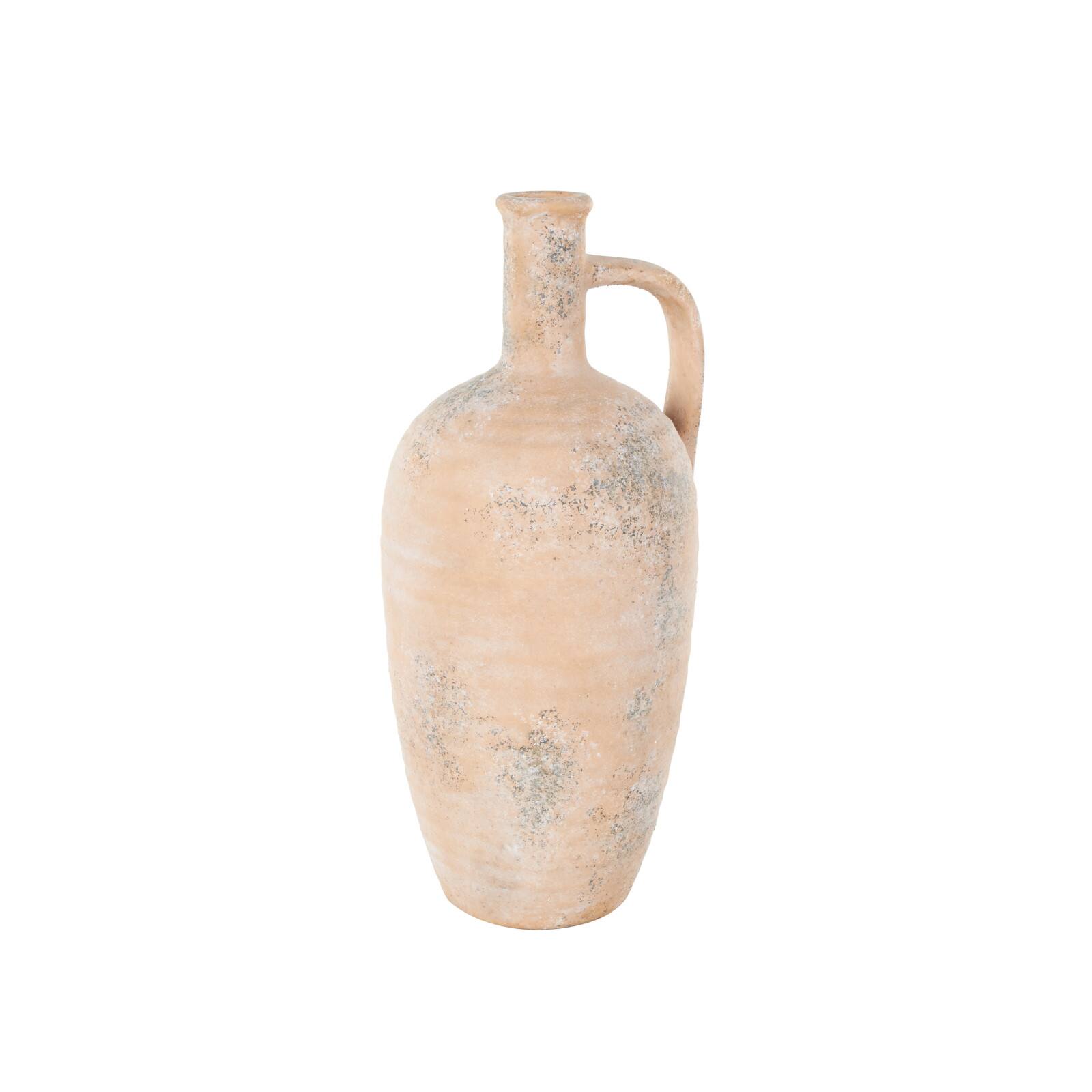 18" Beige Ceramic Antique Style Distressed Vase with Handles