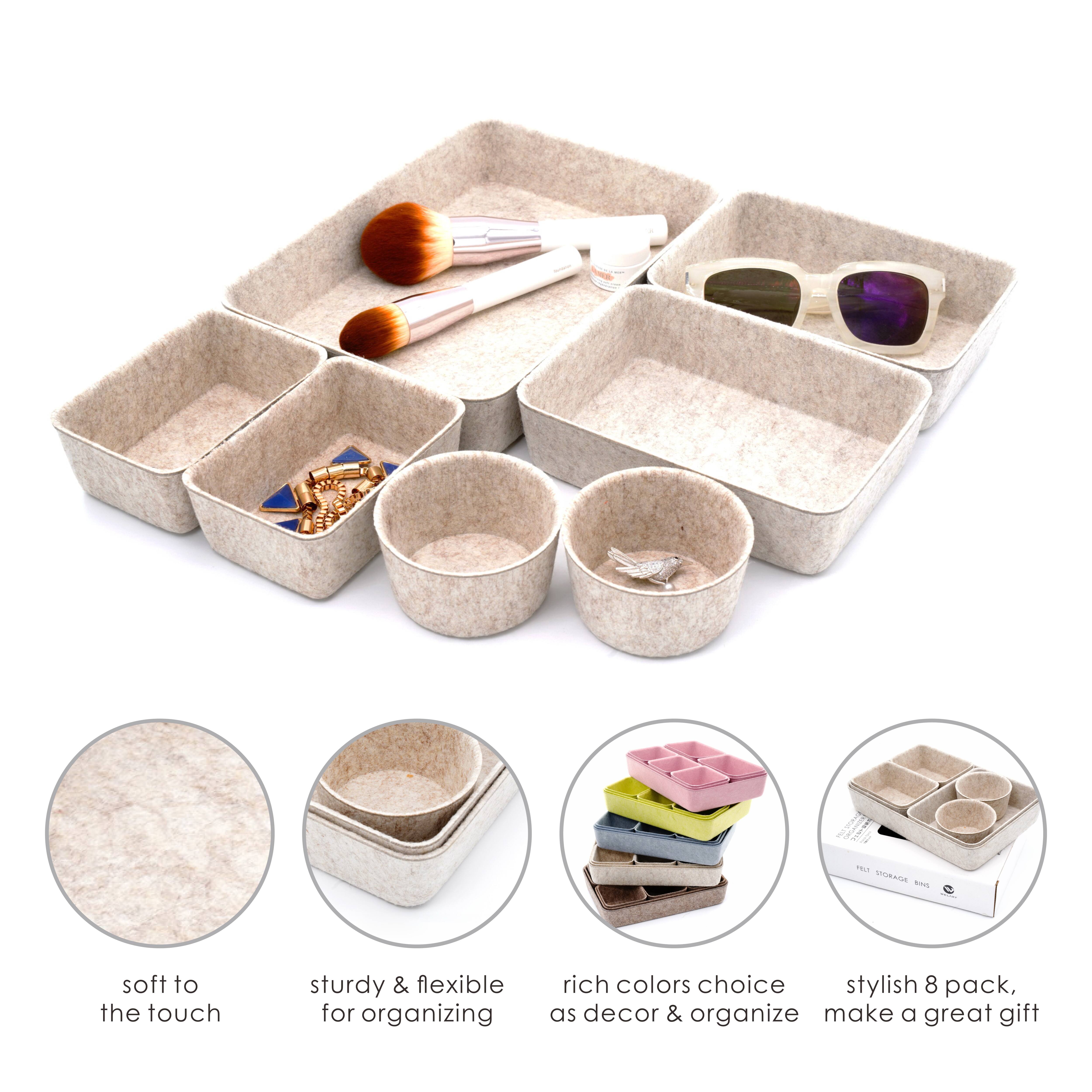 Welaxy 7 Piece Felt Round Cups & Trays Drawer Organizer Set