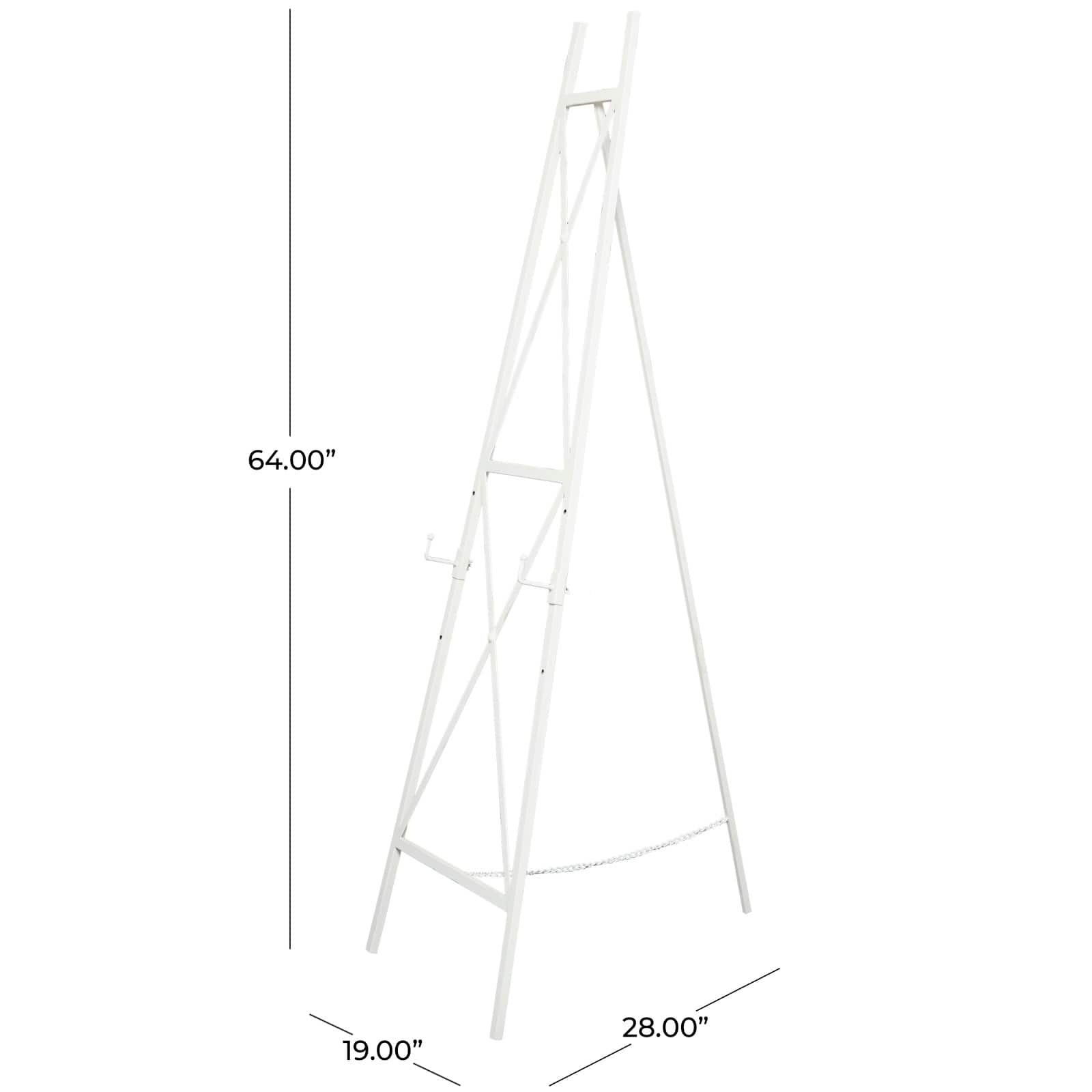 64" White Metal Adjustable Minimalist Floor Easel with Chain Support